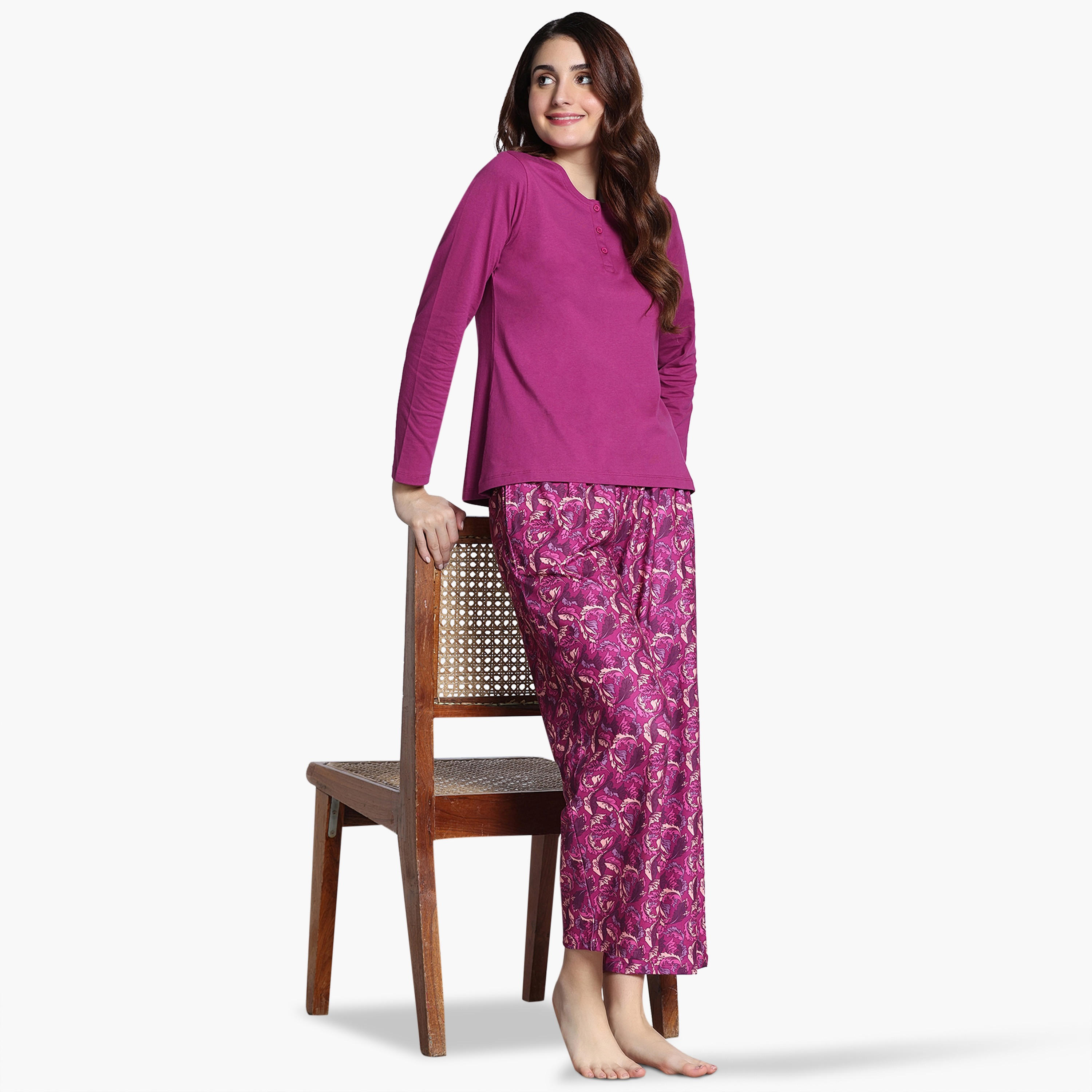 Zivame Leaf Print Pyjama Set-women-clothing-nightwear-pyjamas-longsets-image-4