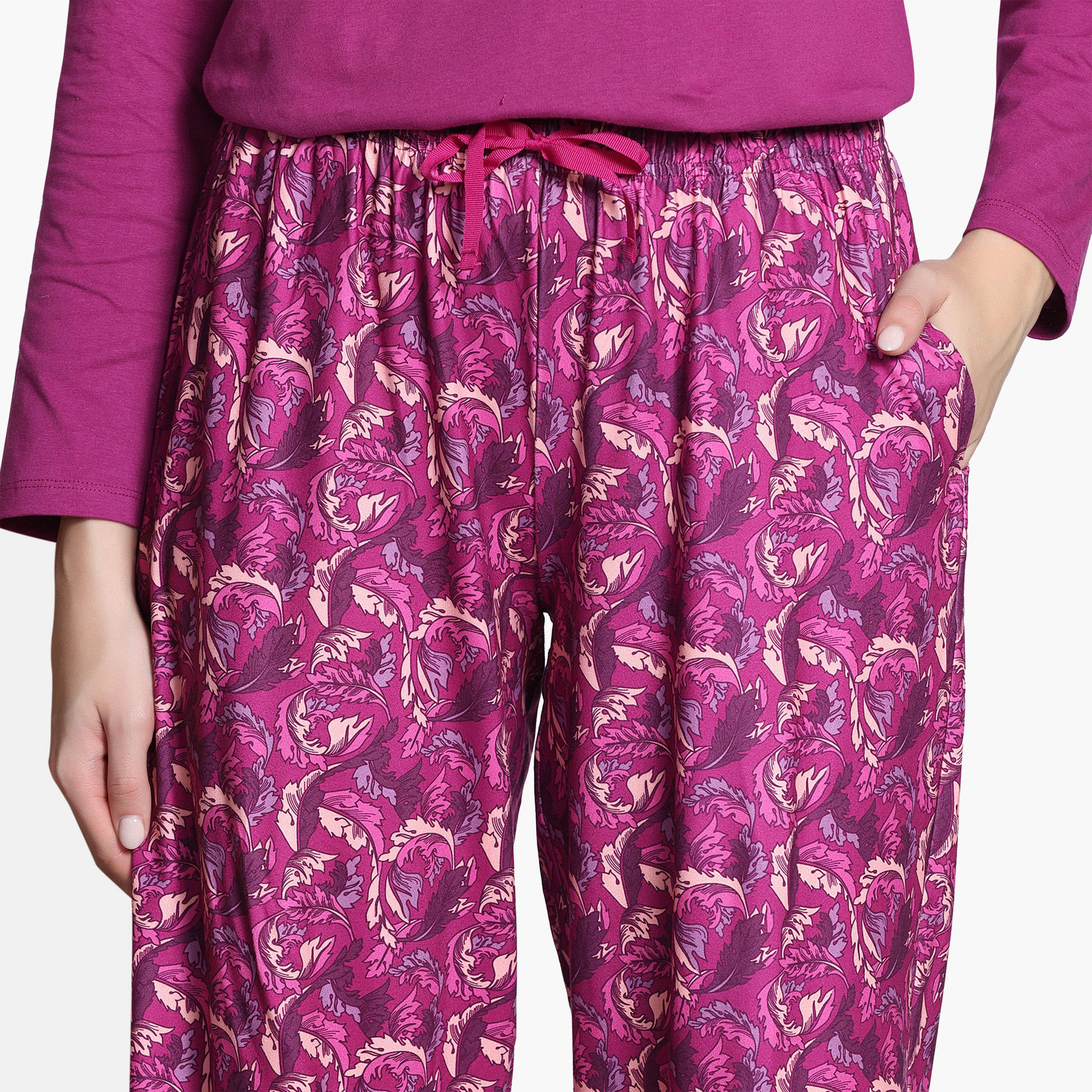 طقم بيجاما بطبعات أوراق شجر من زيفامي-women-clothing-nightwear-pyjamas-longsets-image-12