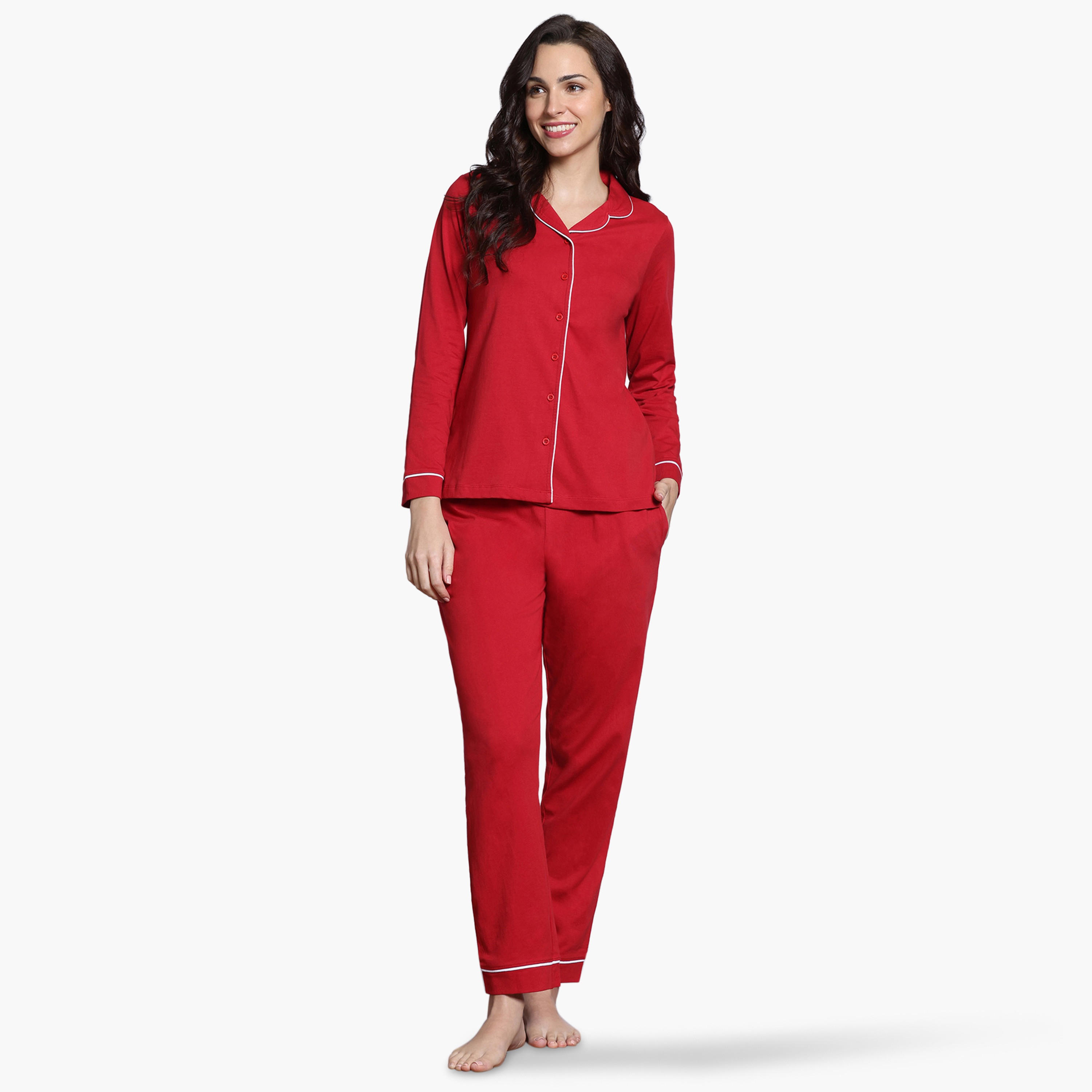 طقم بيجاما بتفاصيل خيوط بارزة من زيفامي-women-clothing-nightwear-pyjamas-longsets-image-1