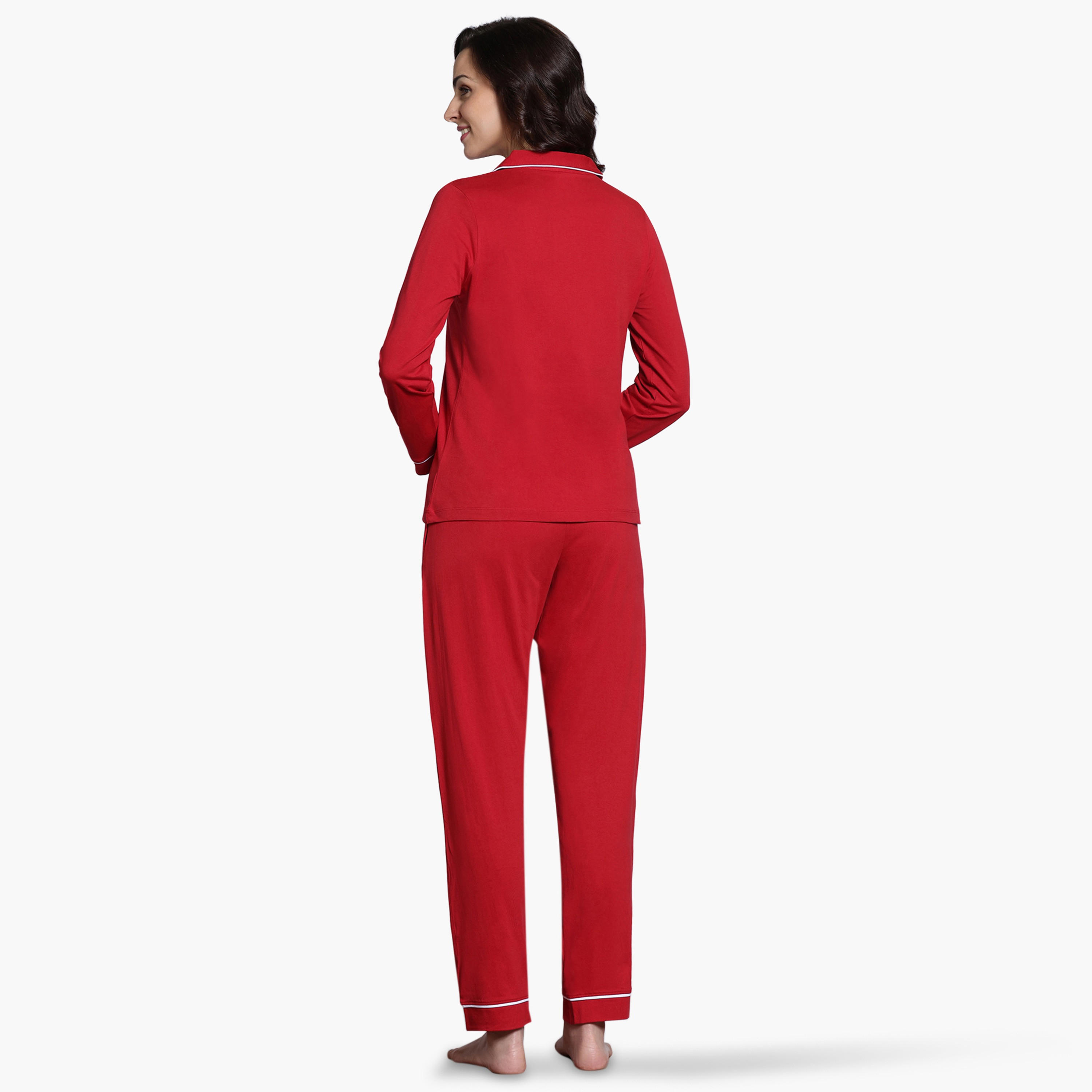 طقم بيجاما بتفاصيل خيوط بارزة من زيفامي-women-clothing-nightwear-pyjamas-longsets-image-3