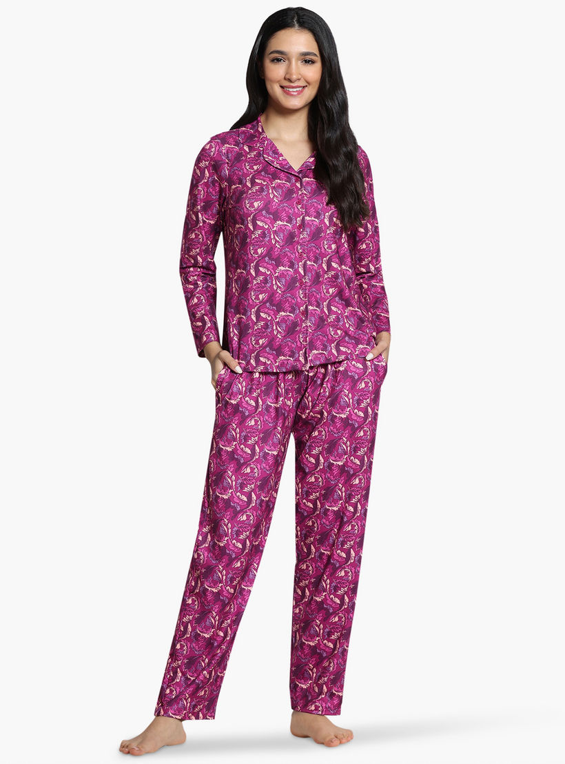Zivame Leaf Print Pyjama Set-women-clothing-nightwear-pyjamas-longsets-image-1