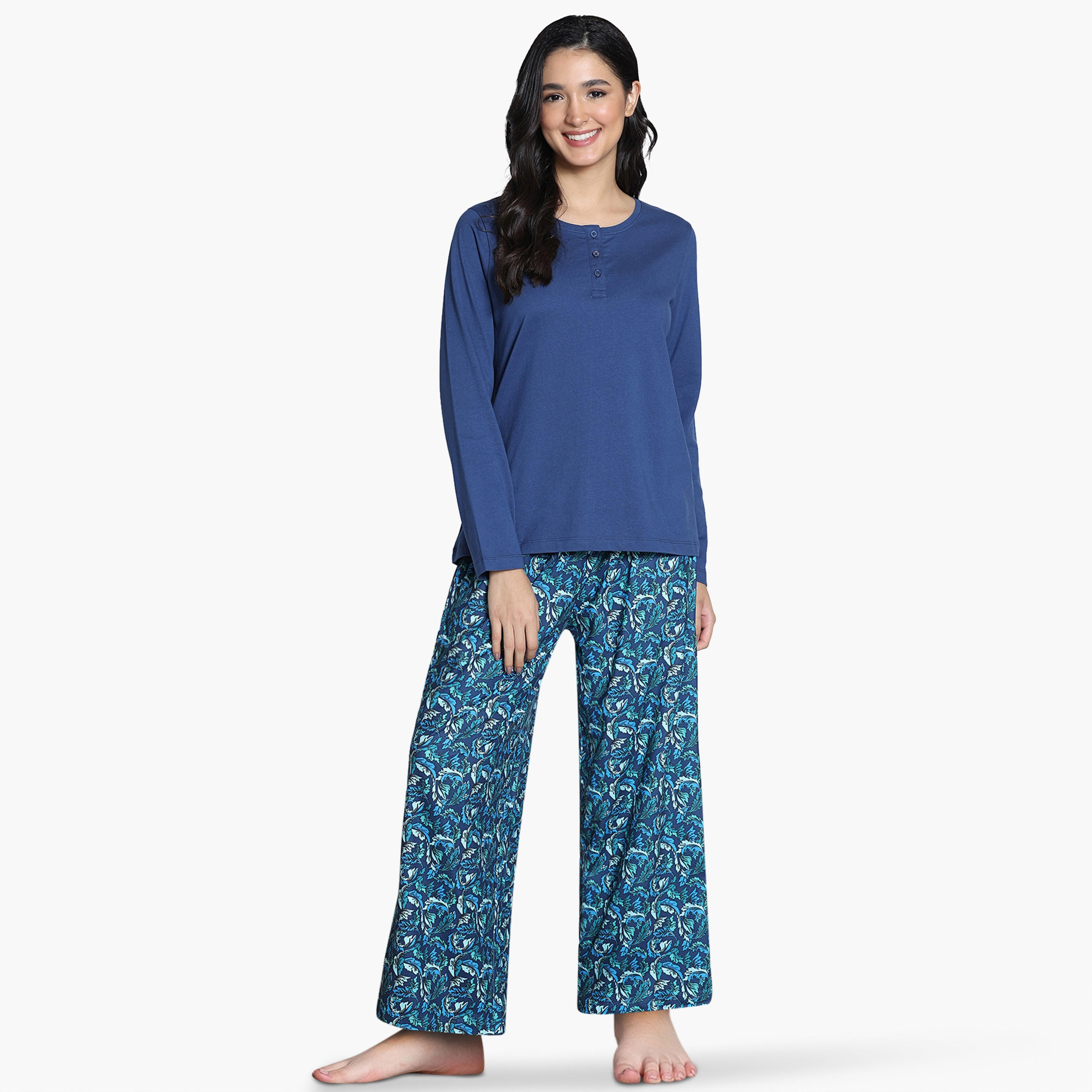 Zivame Leaf Print Pyjama Set-women-clothing-nightwear-pyjamas-longsets-image-1