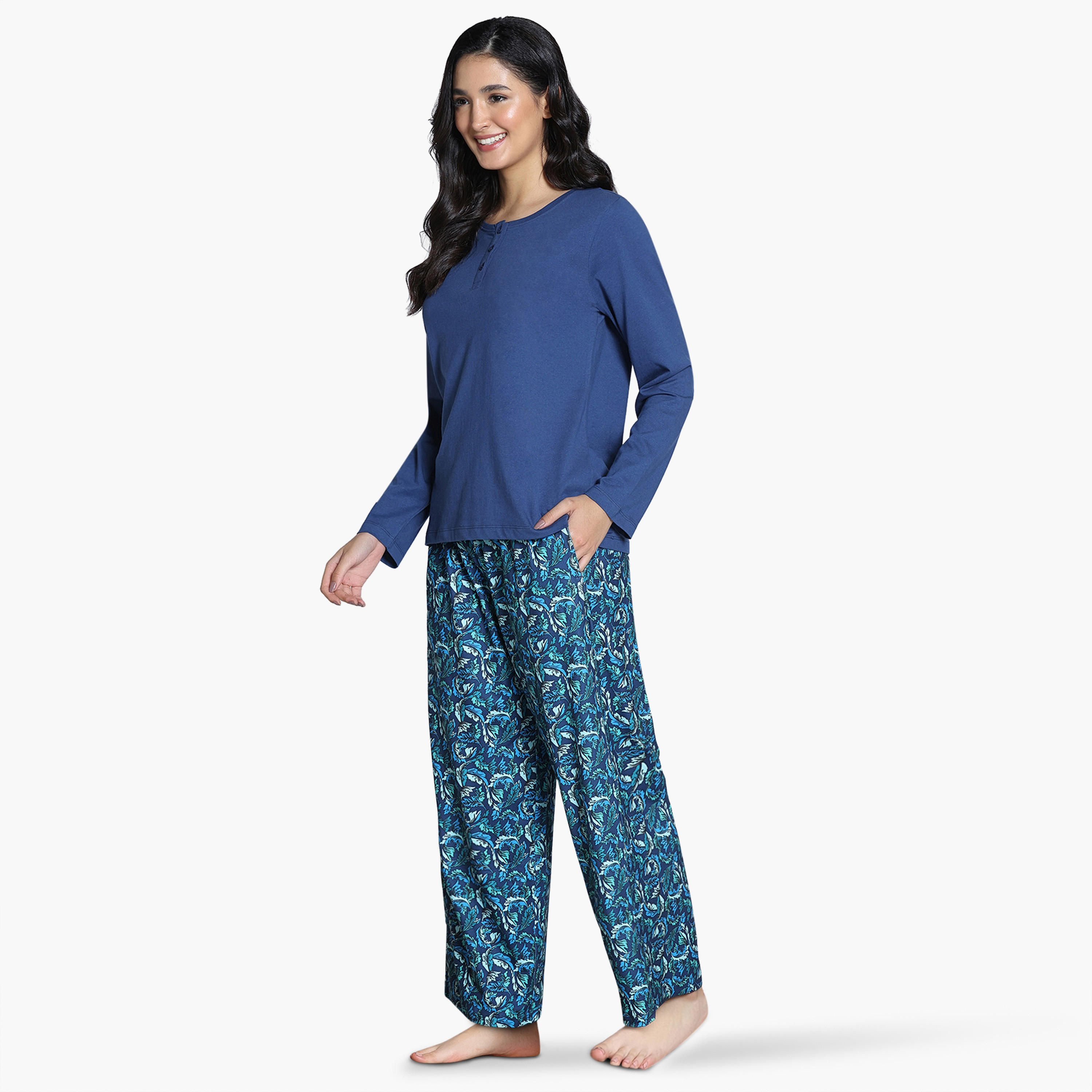 Zivame Leaf Print Pyjama Set-women-clothing-nightwear-pyjamas-longsets-image-2