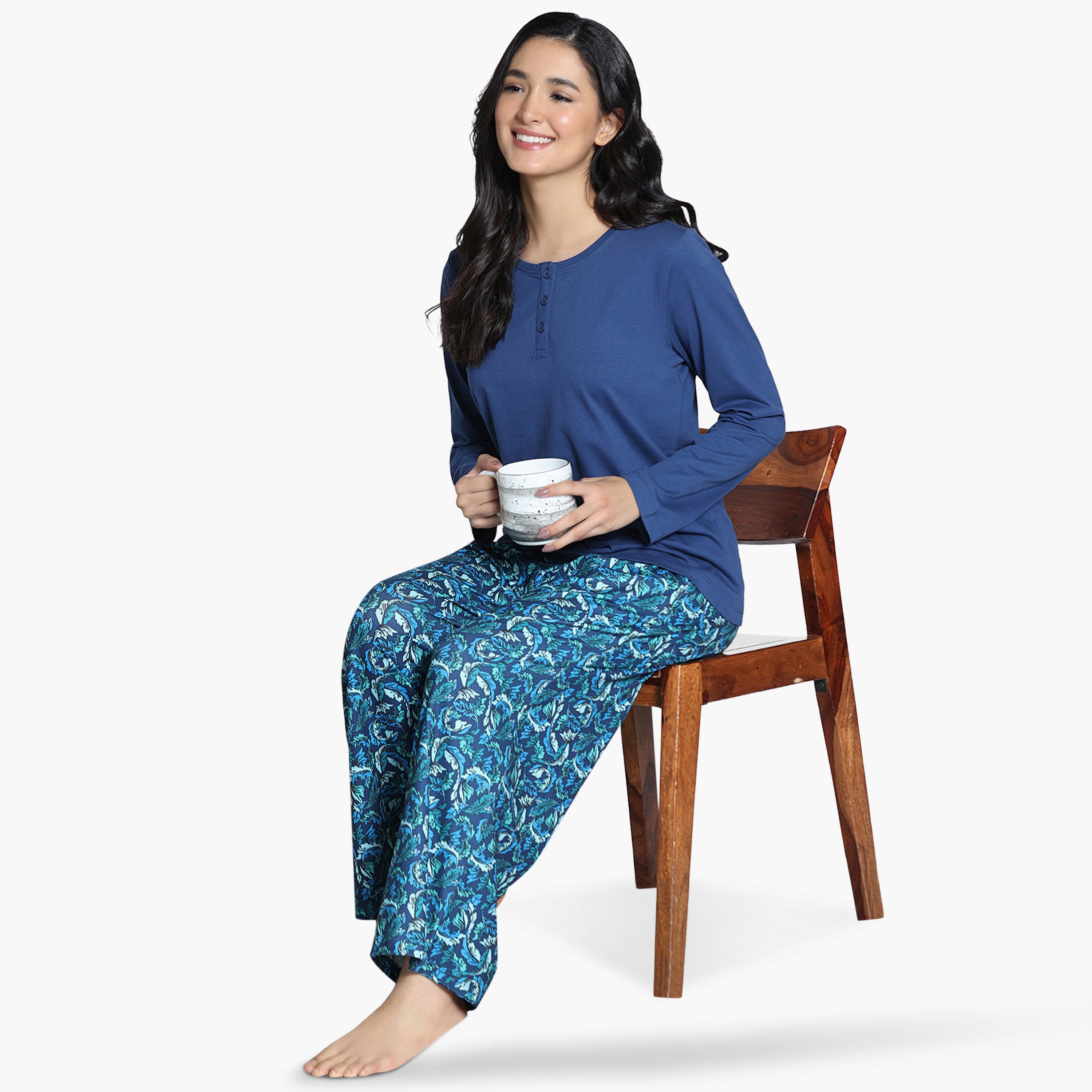 Zivame Leaf Print Pyjama Set-women-clothing-nightwear-pyjamas-longsets-image-4