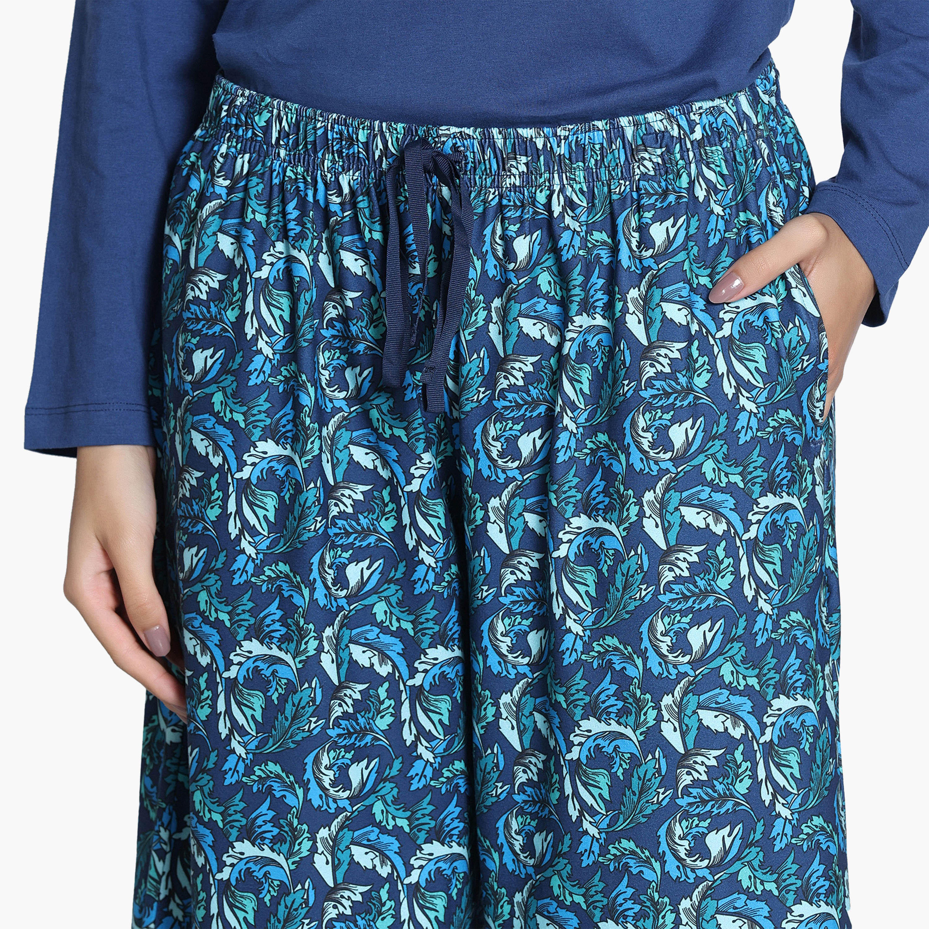 طقم بيجاما بطبعات أوراق شجر من زيفامي-women-clothing-nightwear-pyjamas-longsets-image-6