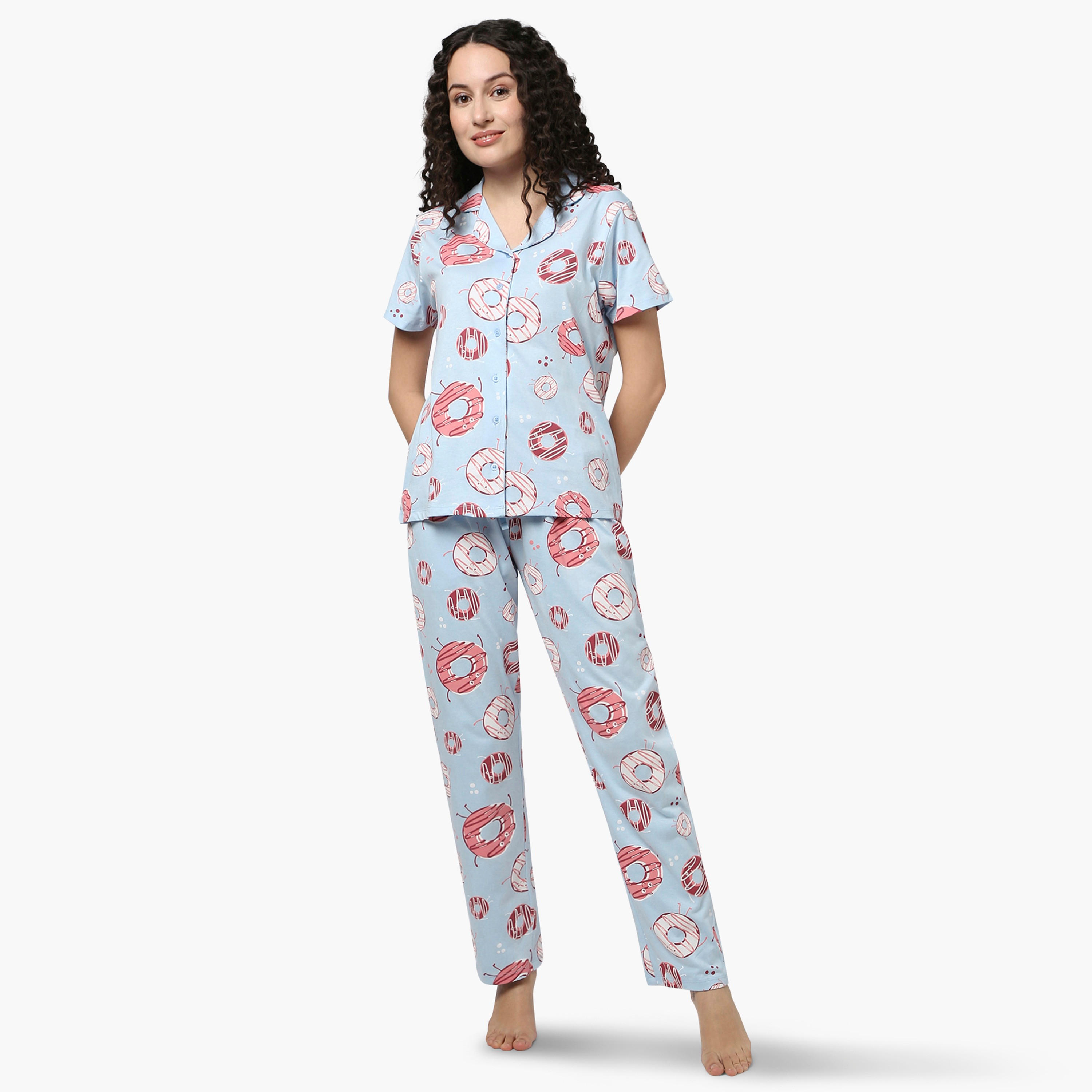 طقم بيجاما بطبعات من زيفامي-women-clothing-nightwear-pyjamas-longsets-image-1