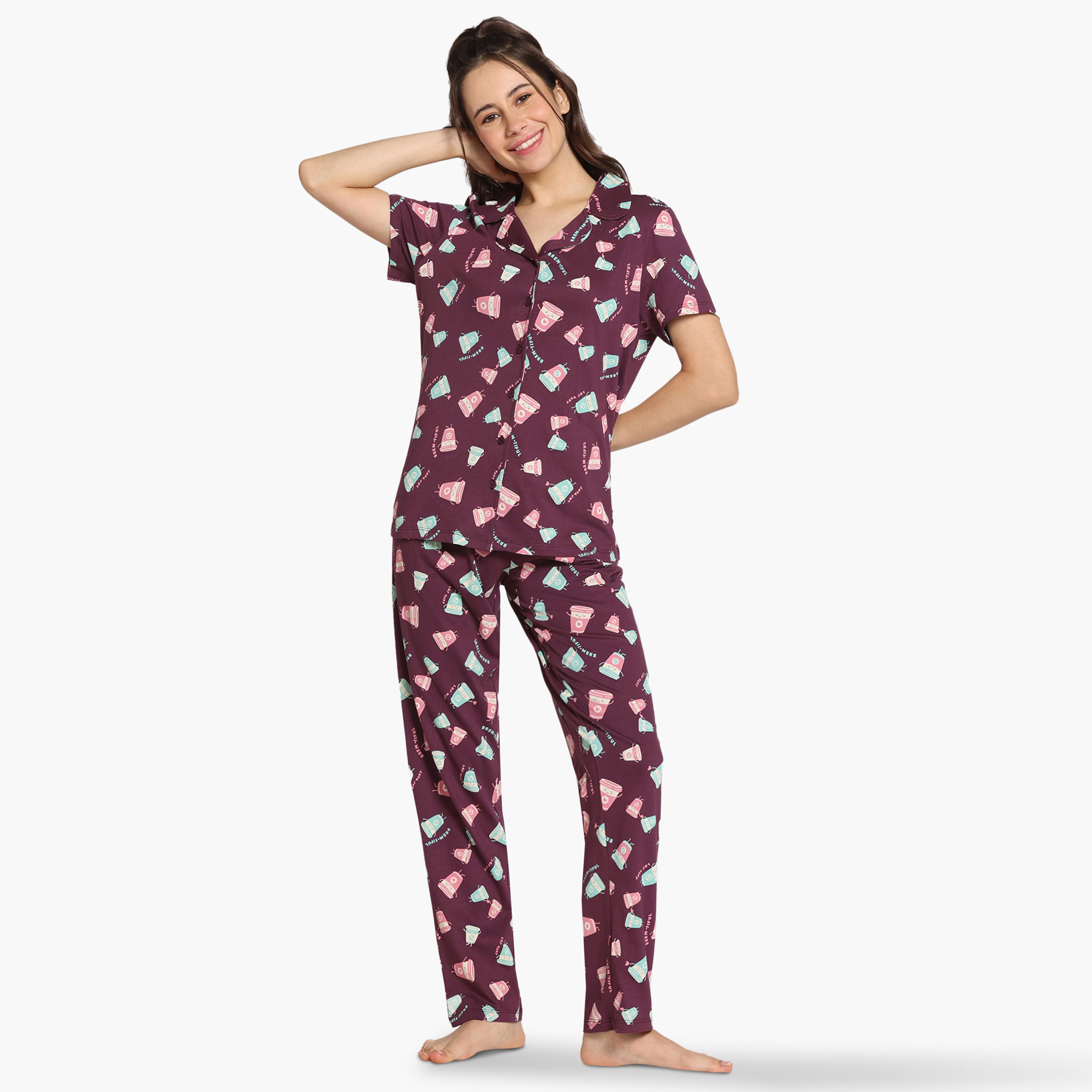 طقم بيجاما بطبعات من زيفامي-women-clothing-nightwear-pyjamas-longsets-image-1