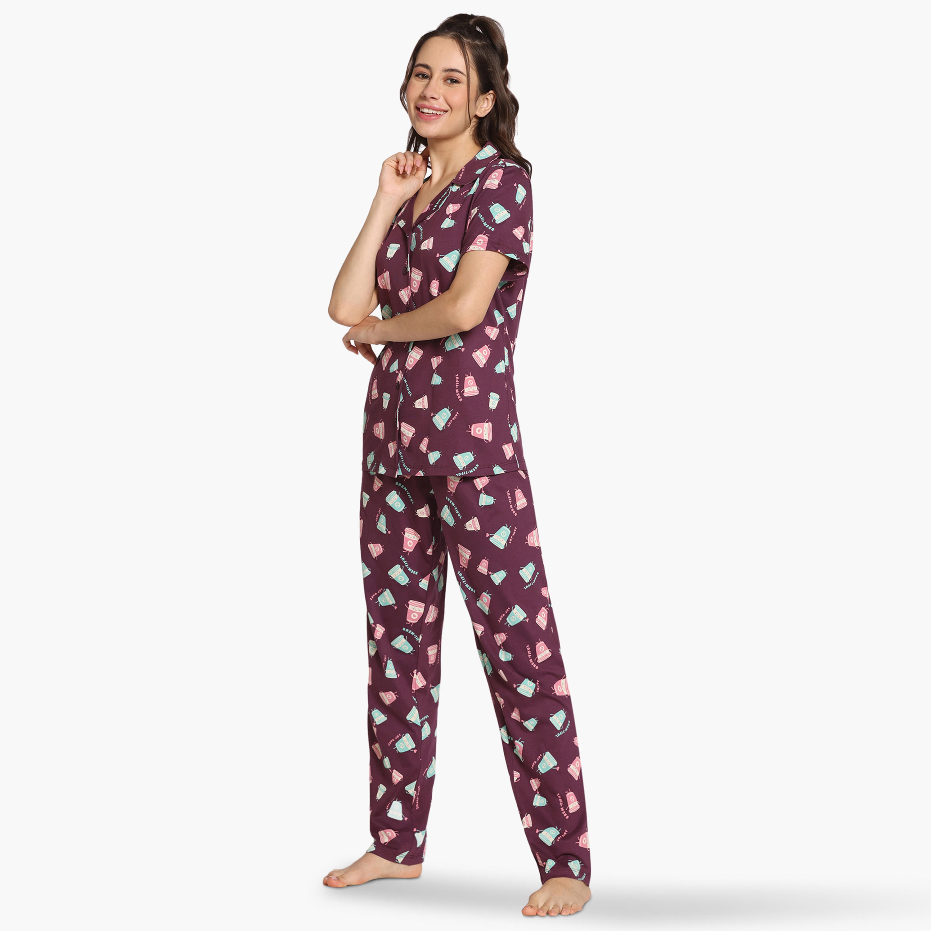 طقم بيجاما بطبعات من زيفامي-women-clothing-nightwear-pyjamas-longsets-image-2