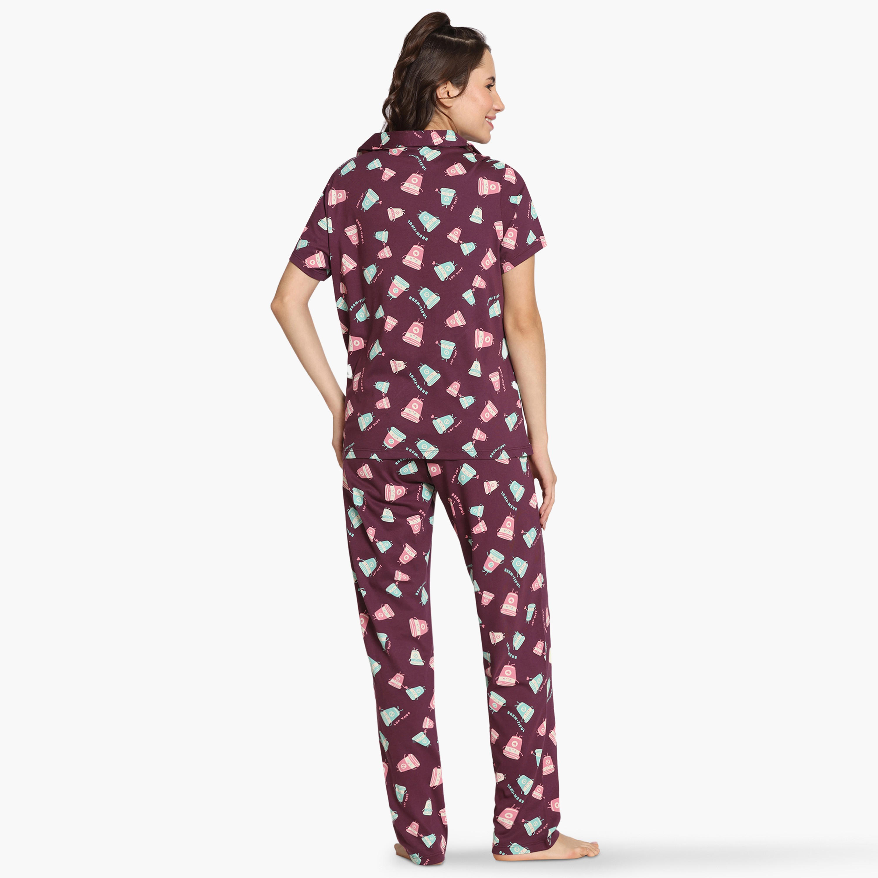 طقم بيجاما بطبعات من زيفامي-women-clothing-nightwear-pyjamas-longsets-image-3