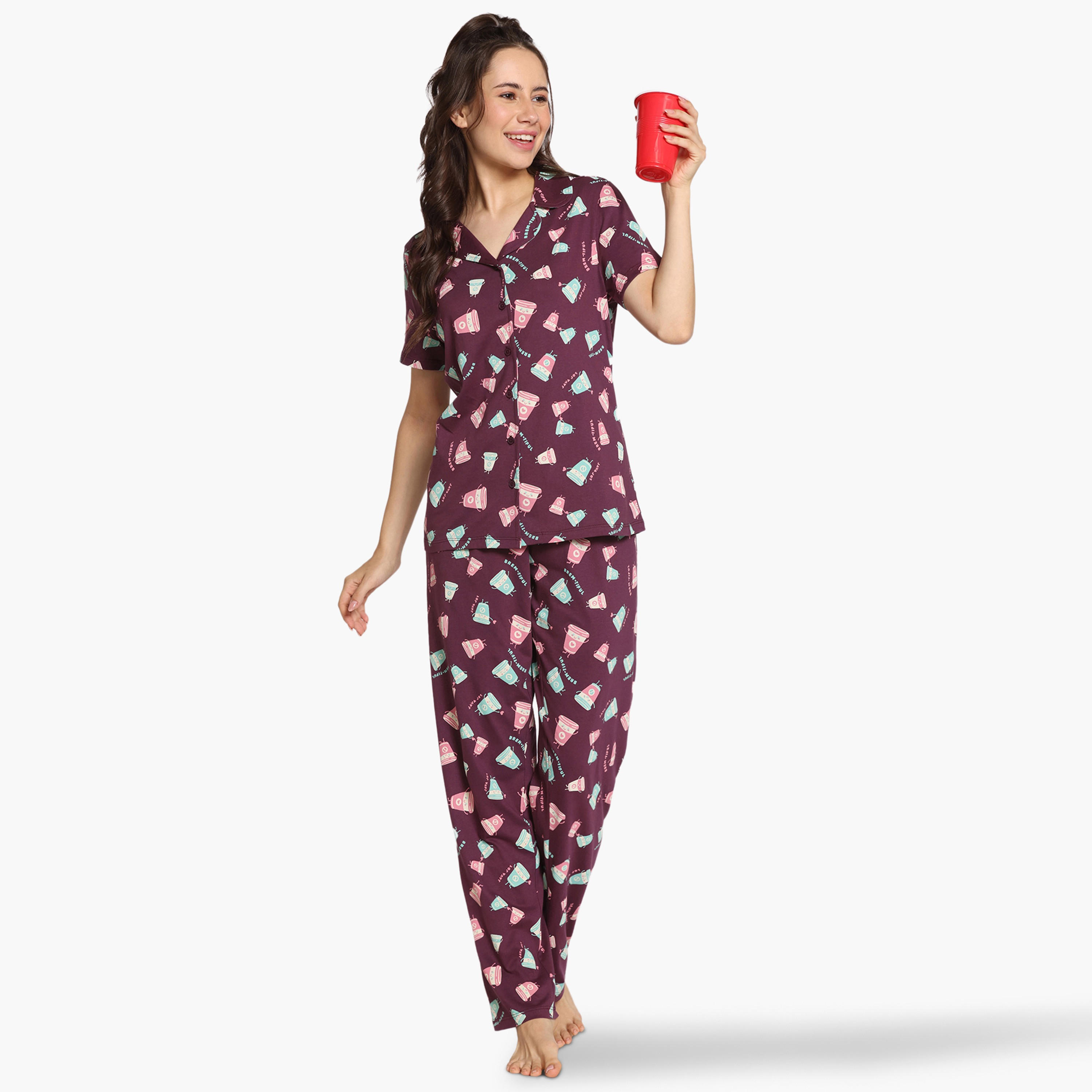 طقم بيجاما بطبعات من زيفامي-women-clothing-nightwear-pyjamas-longsets-image-4