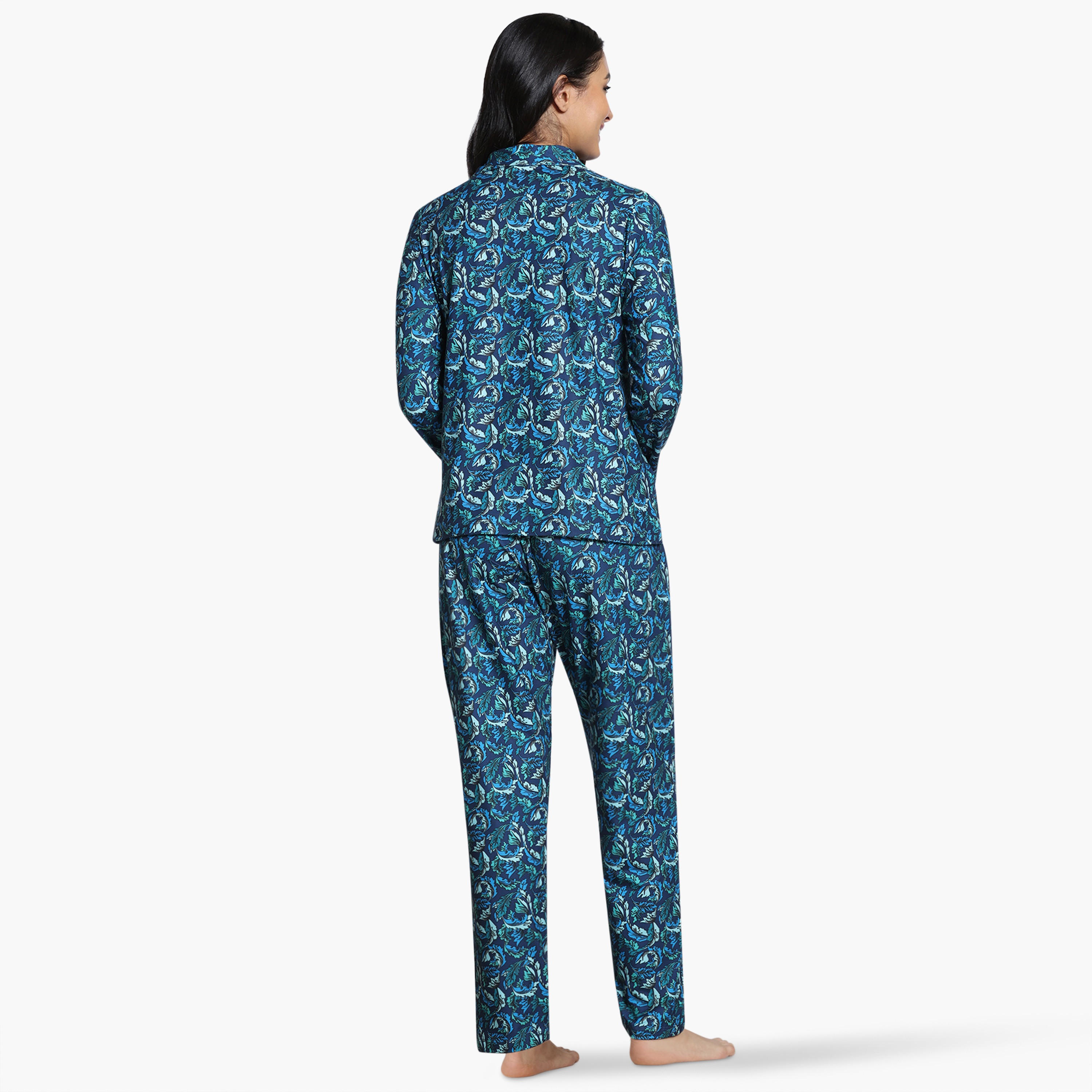 طقم بيجاما بطبعات أوراق شجر من زيفامي-women-clothing-nightwear-pyjamas-longsets-image-9