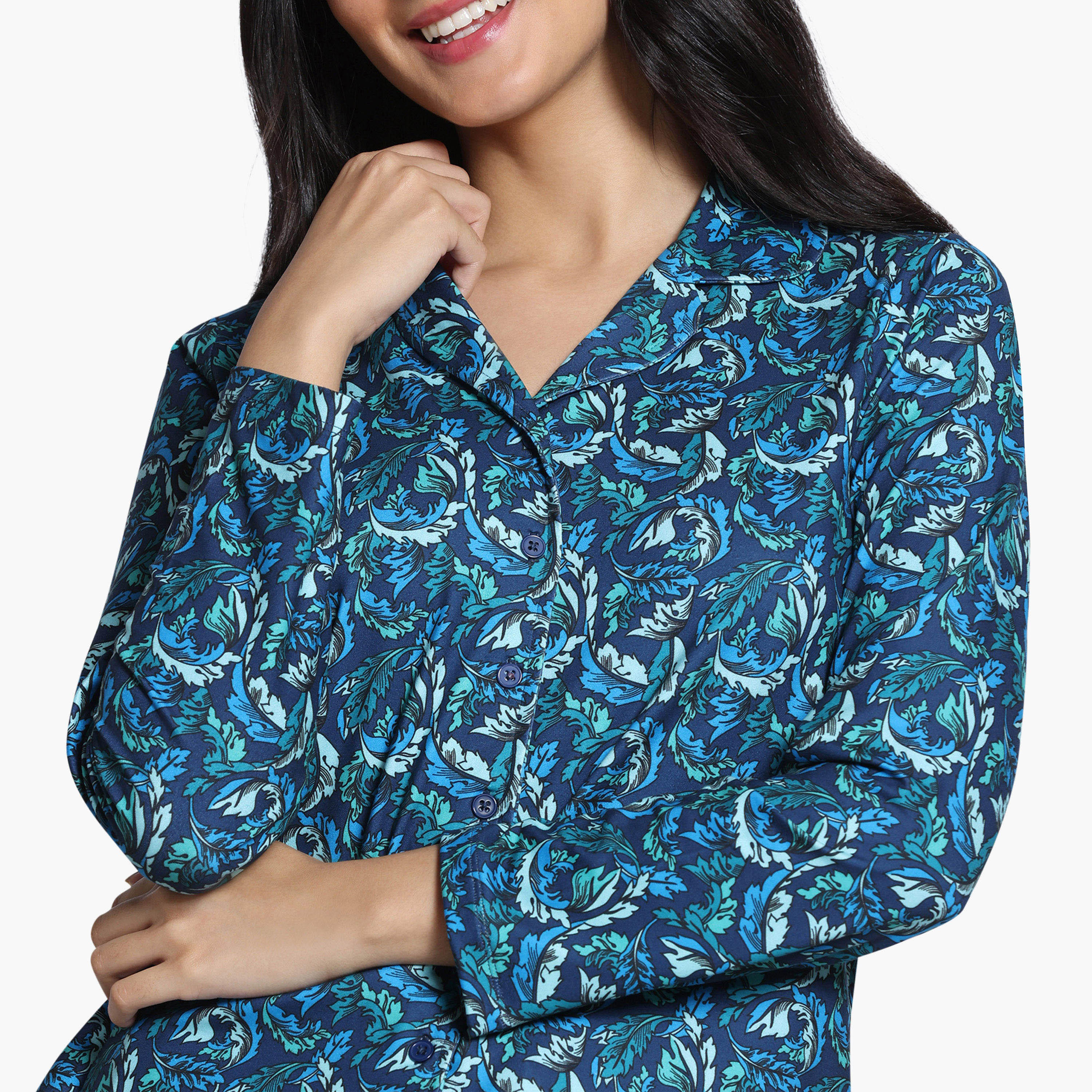 طقم بيجاما بطبعات أوراق شجر من زيفامي-women-clothing-nightwear-pyjamas-longsets-image-11