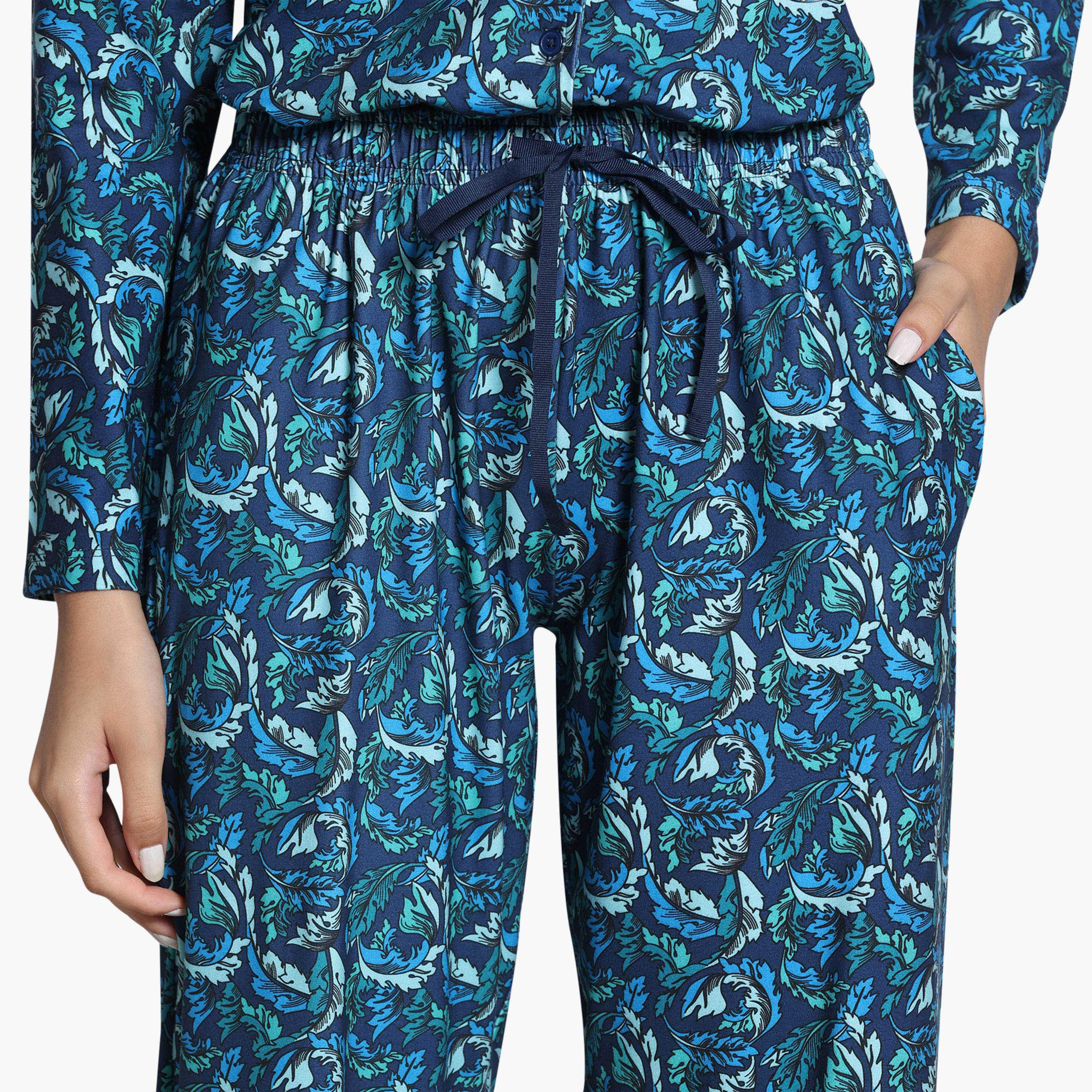 طقم بيجاما بطبعات أوراق شجر من زيفامي-women-clothing-nightwear-pyjamas-longsets-image-12