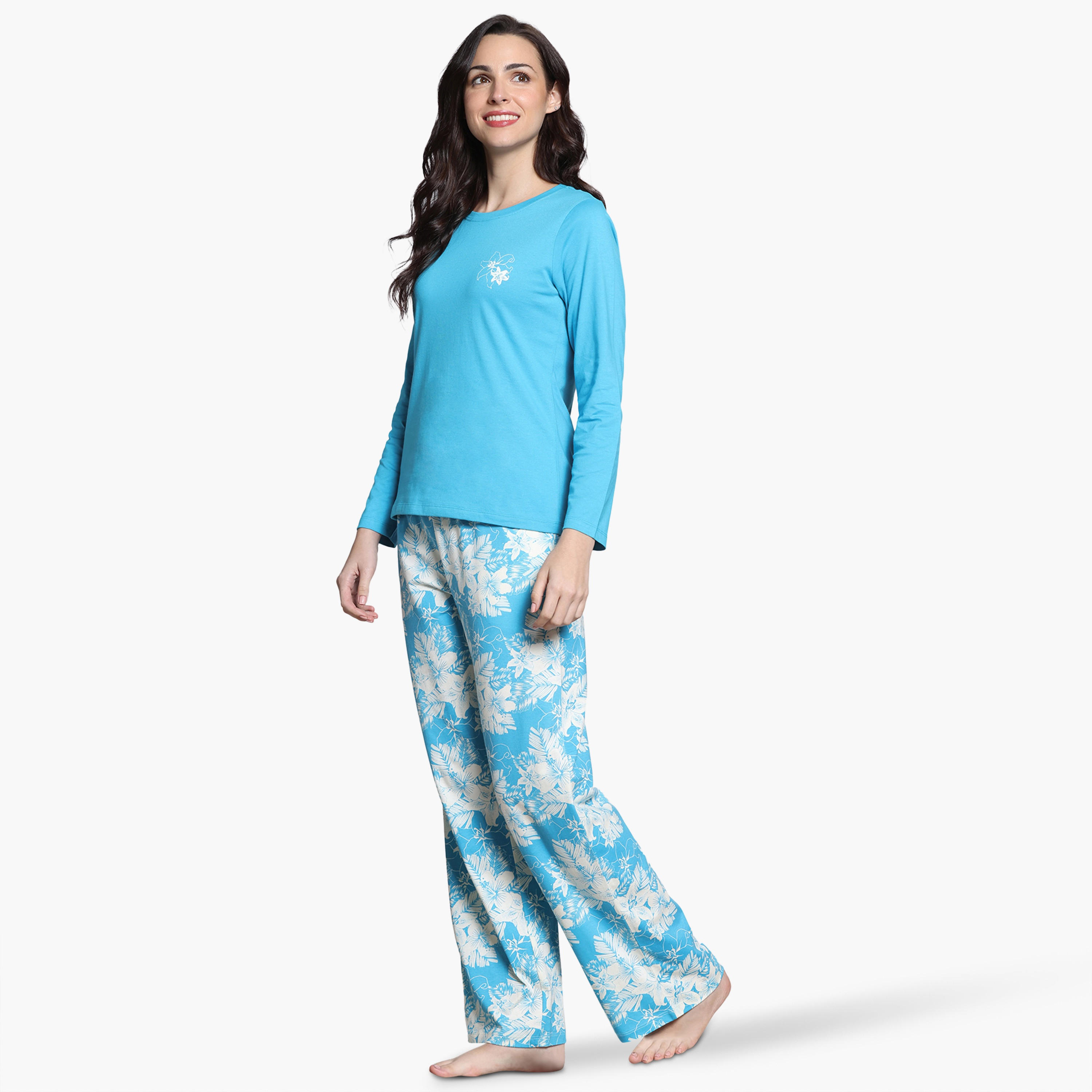 طقم بيجاما بطبعات زهور من زيفامي-women-clothing-nightwear-pyjamas-longsets-image-2