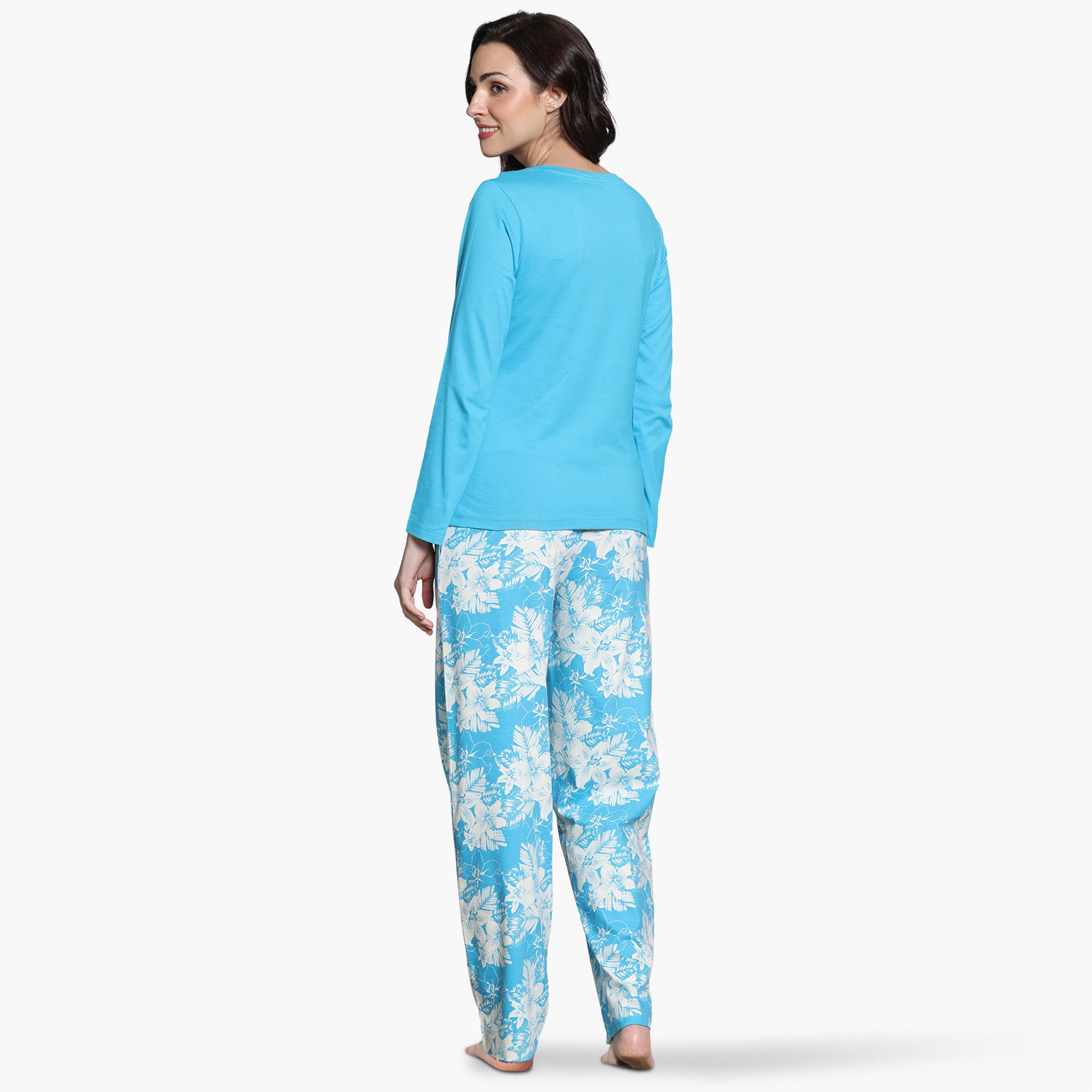 طقم بيجاما بطبعات زهور من زيفامي-women-clothing-nightwear-pyjamas-longsets-image-3