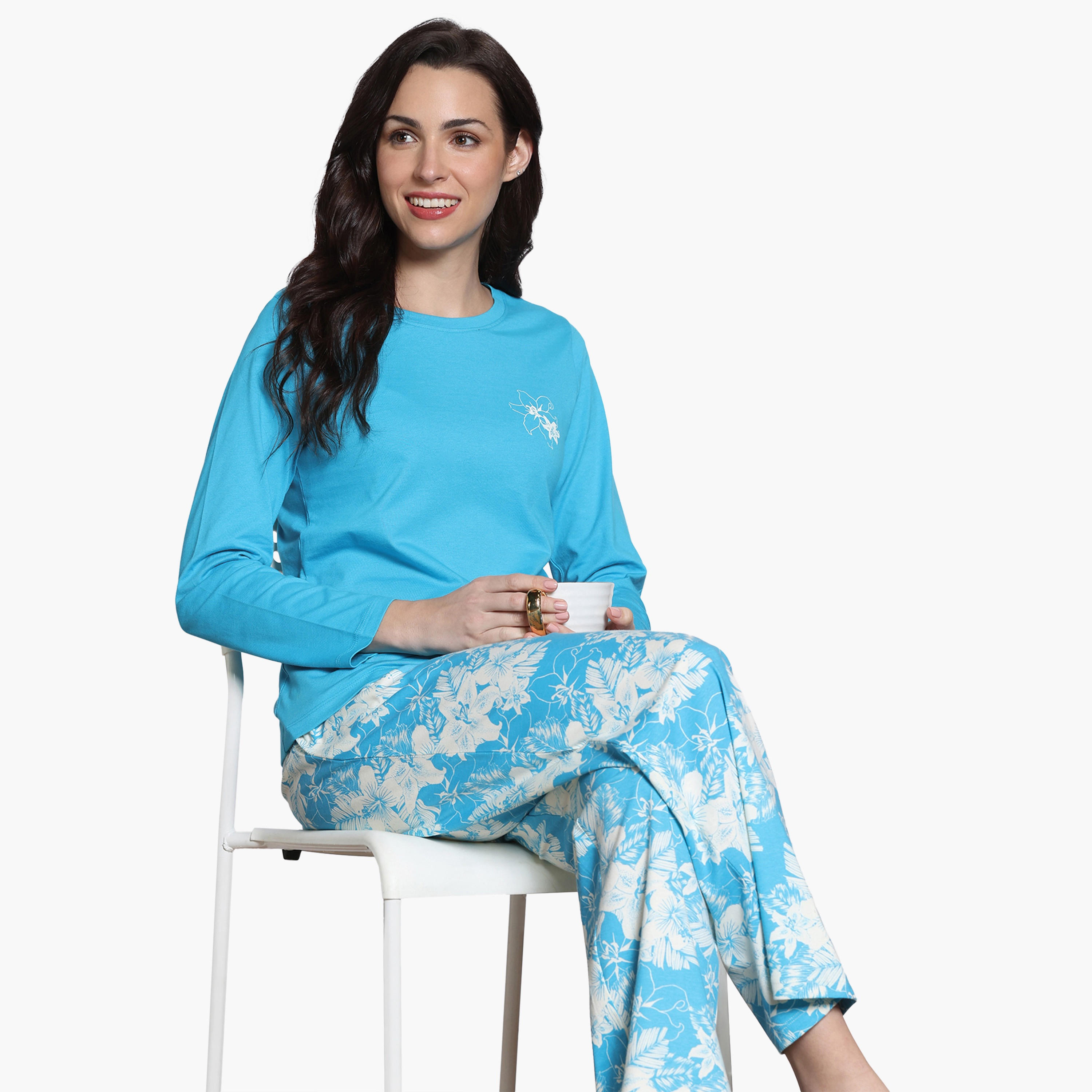 طقم بيجاما بطبعات زهور من زيفامي-women-clothing-nightwear-pyjamas-longsets-image-4