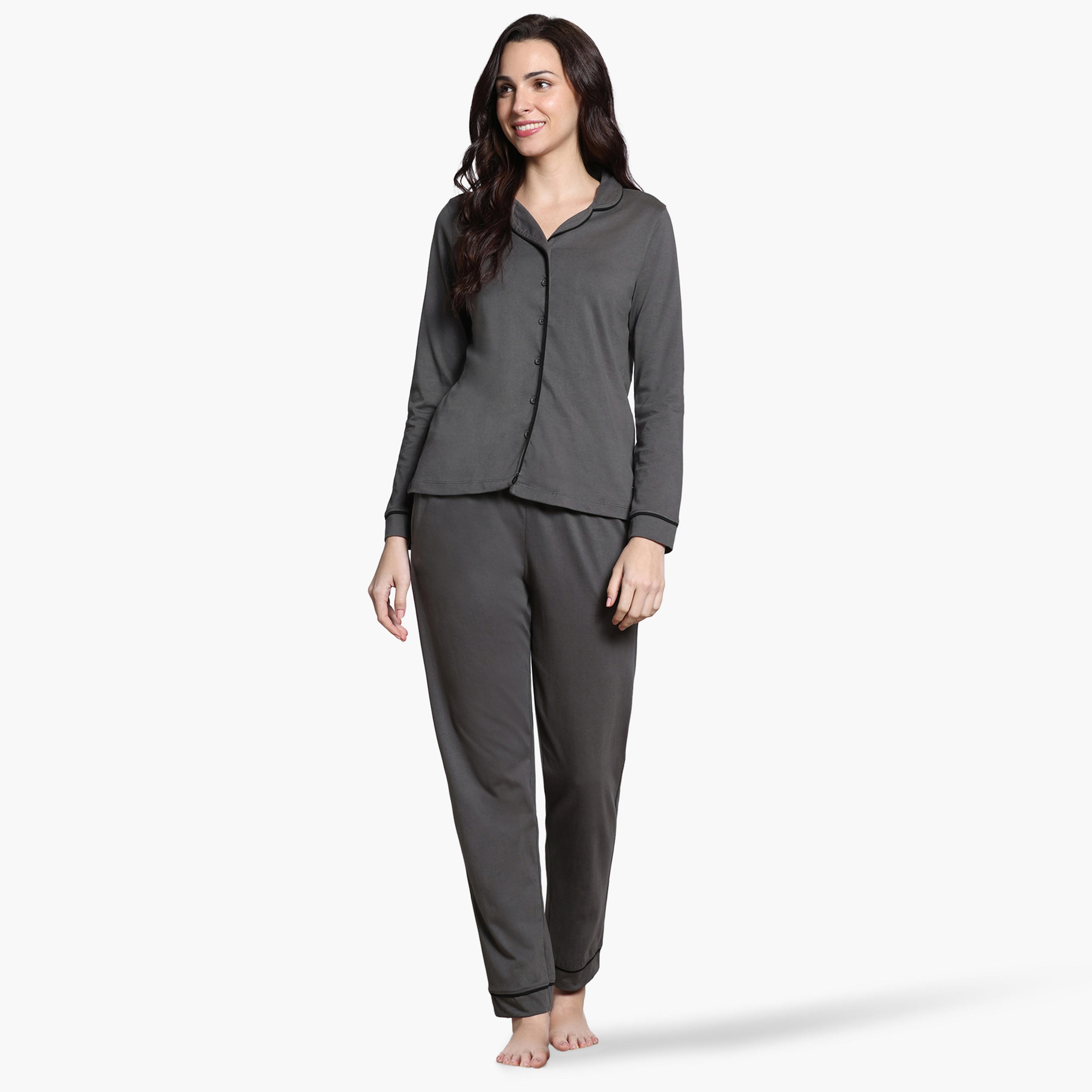 طقم بيجاما بتفاصيل خيوط بارزة من زيفامي-women-clothing-nightwear-pyjamas-longsets-image-7