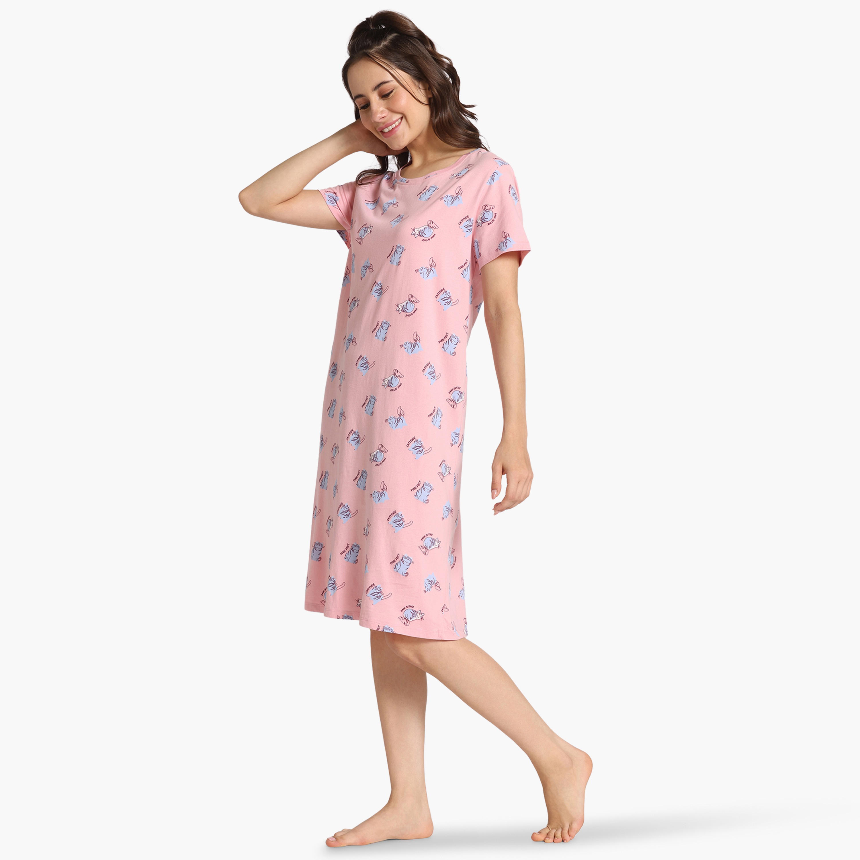 فستان نوم بطبعات قطة من زيفامي-women-clothing-nightwear-nighties-image-2
