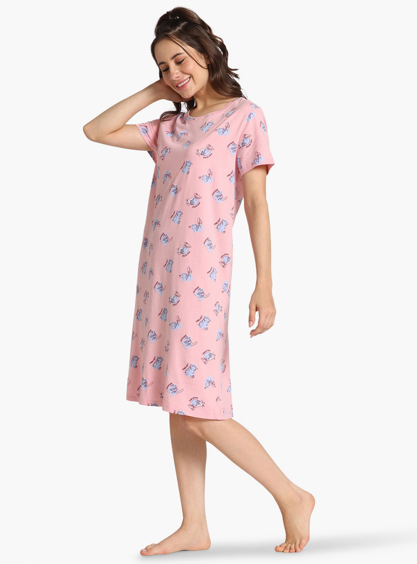 فستان نوم بطبعات قطة من زيفامي-women-clothing-nightwear-nighties-image-2