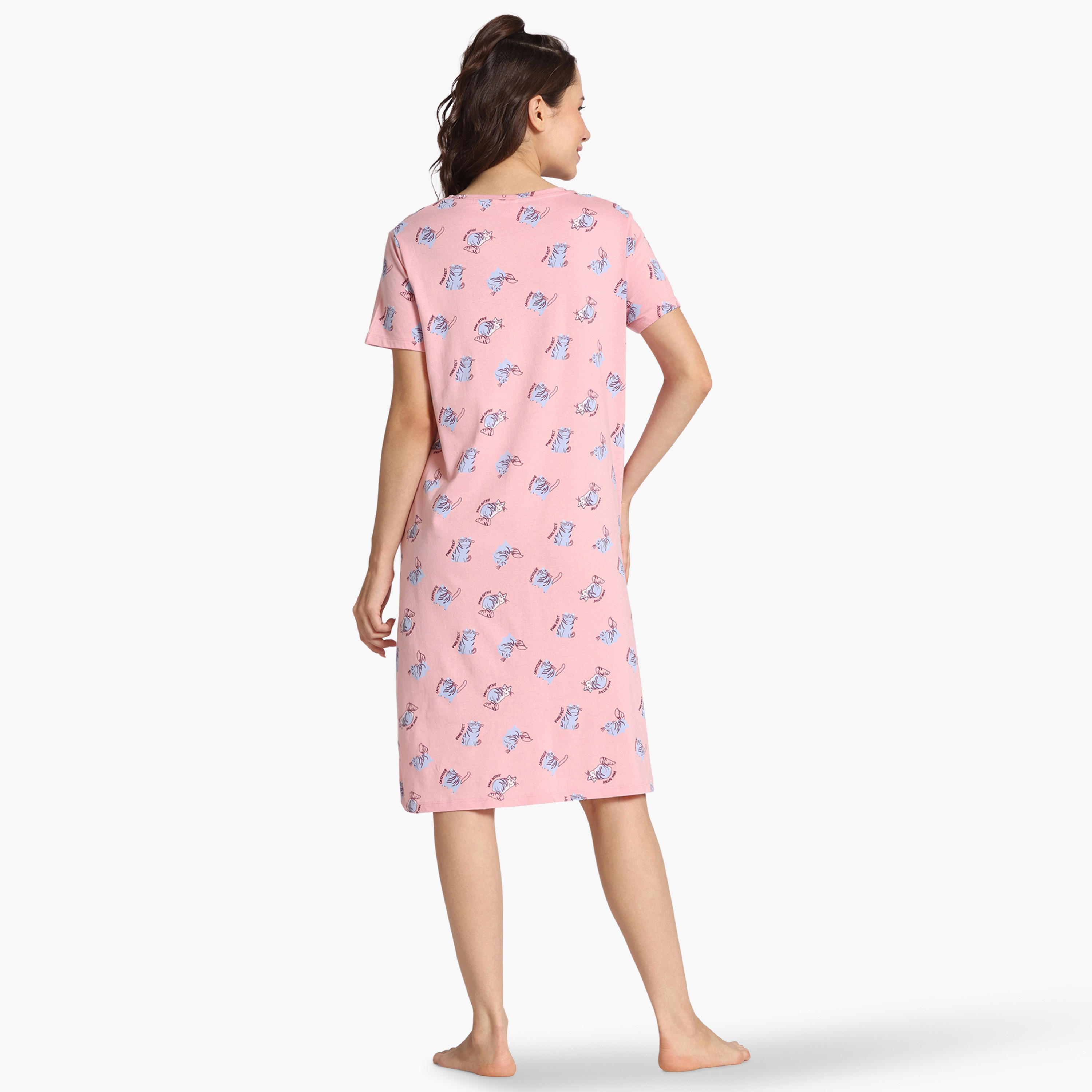 فستان نوم بطبعات قطة من زيفامي-women-clothing-nightwear-nighties-image-3