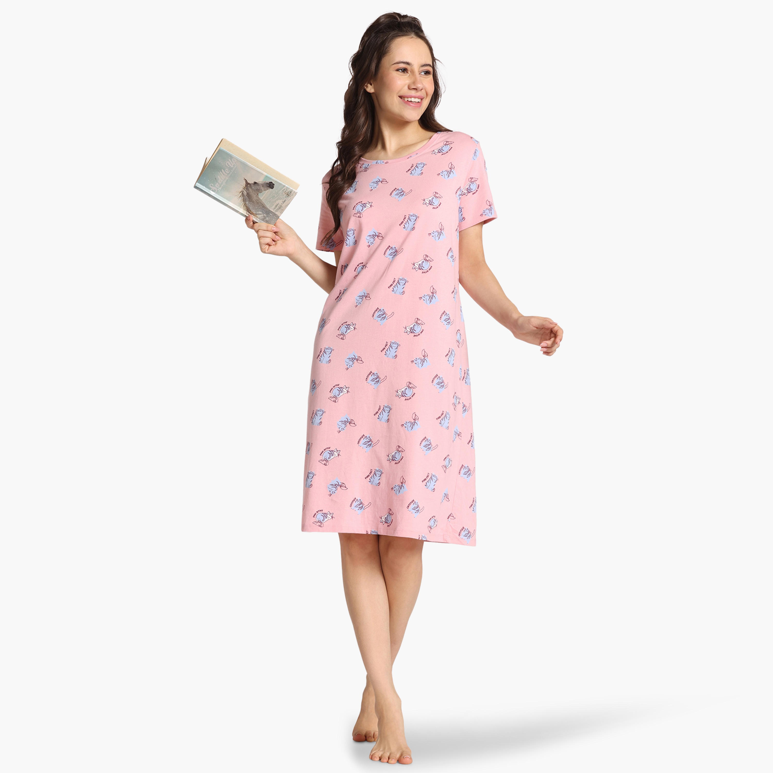 فستان نوم بطبعات قطة من زيفامي-women-clothing-nightwear-nighties-image-4