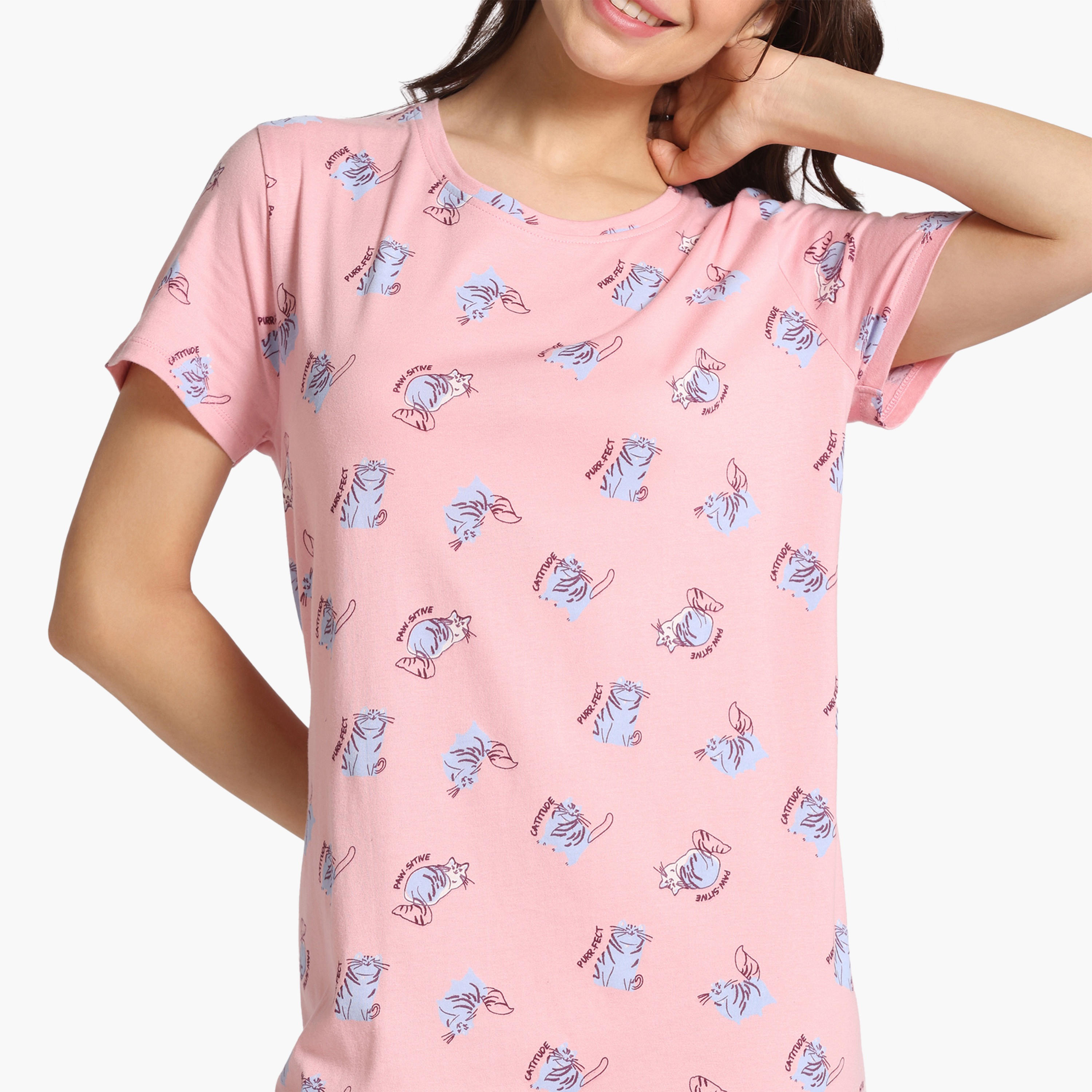 فستان نوم بطبعات قطة من زيفامي-women-clothing-nightwear-nighties-image-5
