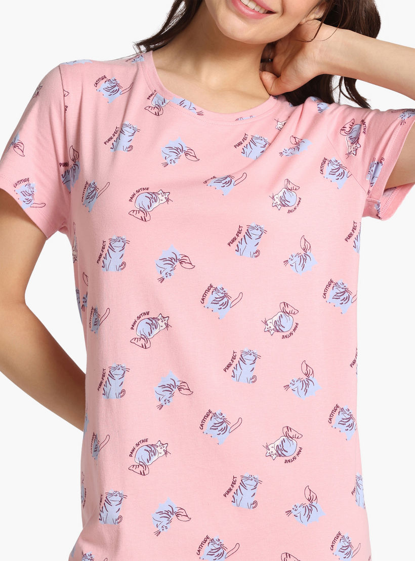 فستان نوم بطبعات قطة من زيفامي-women-clothing-nightwear-nighties-image-5