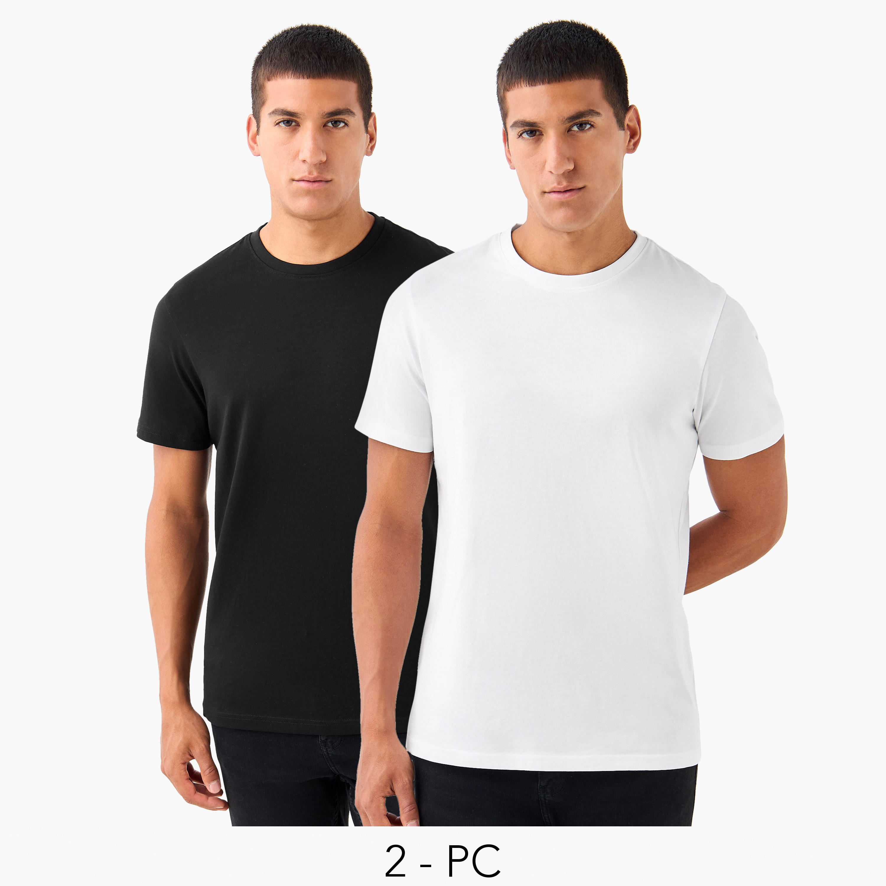 تيشيرتات بياقة ضيقة وأكمام قصيرة - طقم من قطعتين-men-clothing-tshirtsandpolos-tshirts-image-1