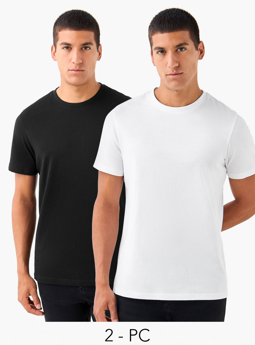 تيشيرتات بياقة ضيقة وأكمام قصيرة - طقم من قطعتين-men-clothing-tshirtsandpolos-tshirts-image-1