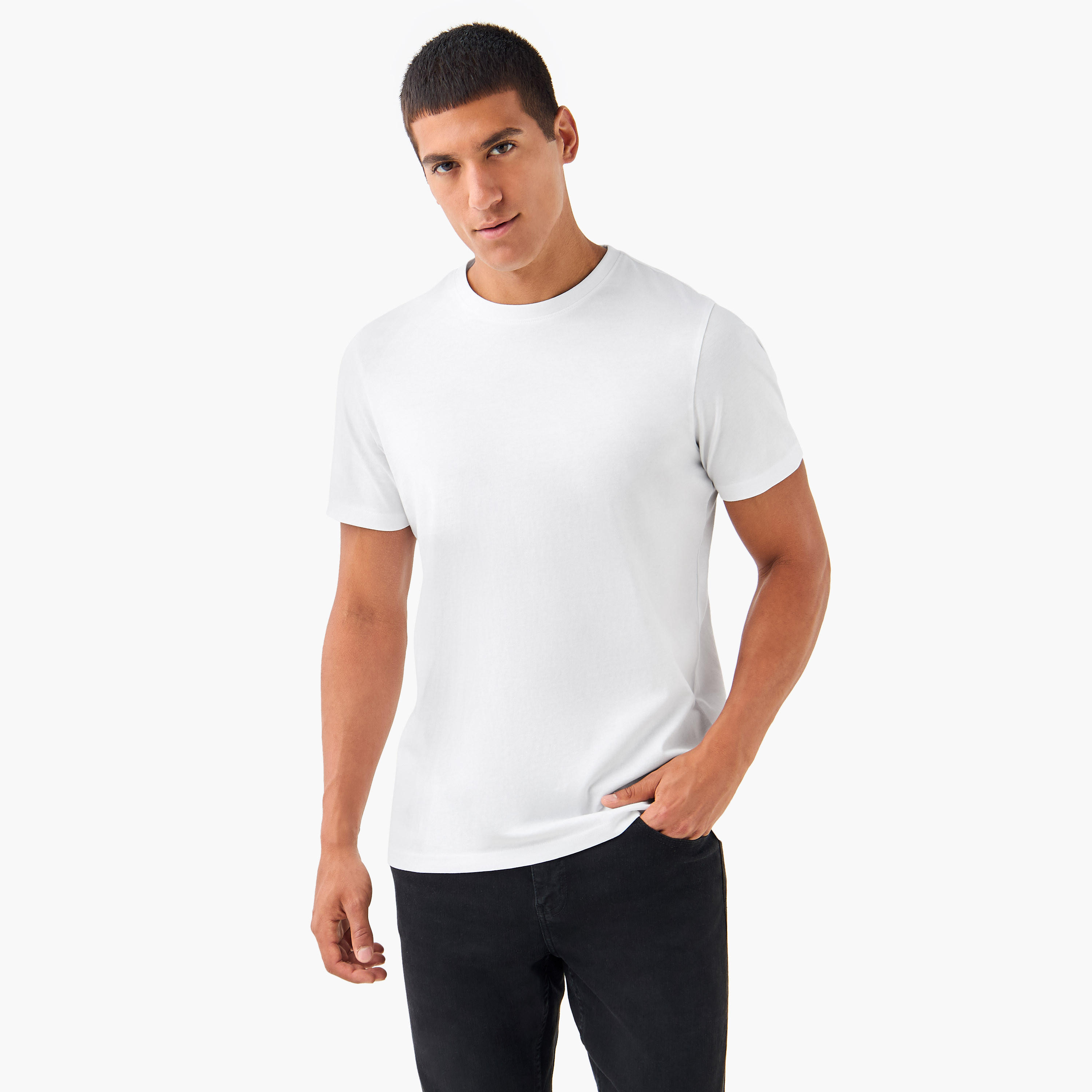 تيشيرتات بياقة ضيقة وأكمام قصيرة - طقم من قطعتين-men-clothing-tshirtsandpolos-tshirts-image-2