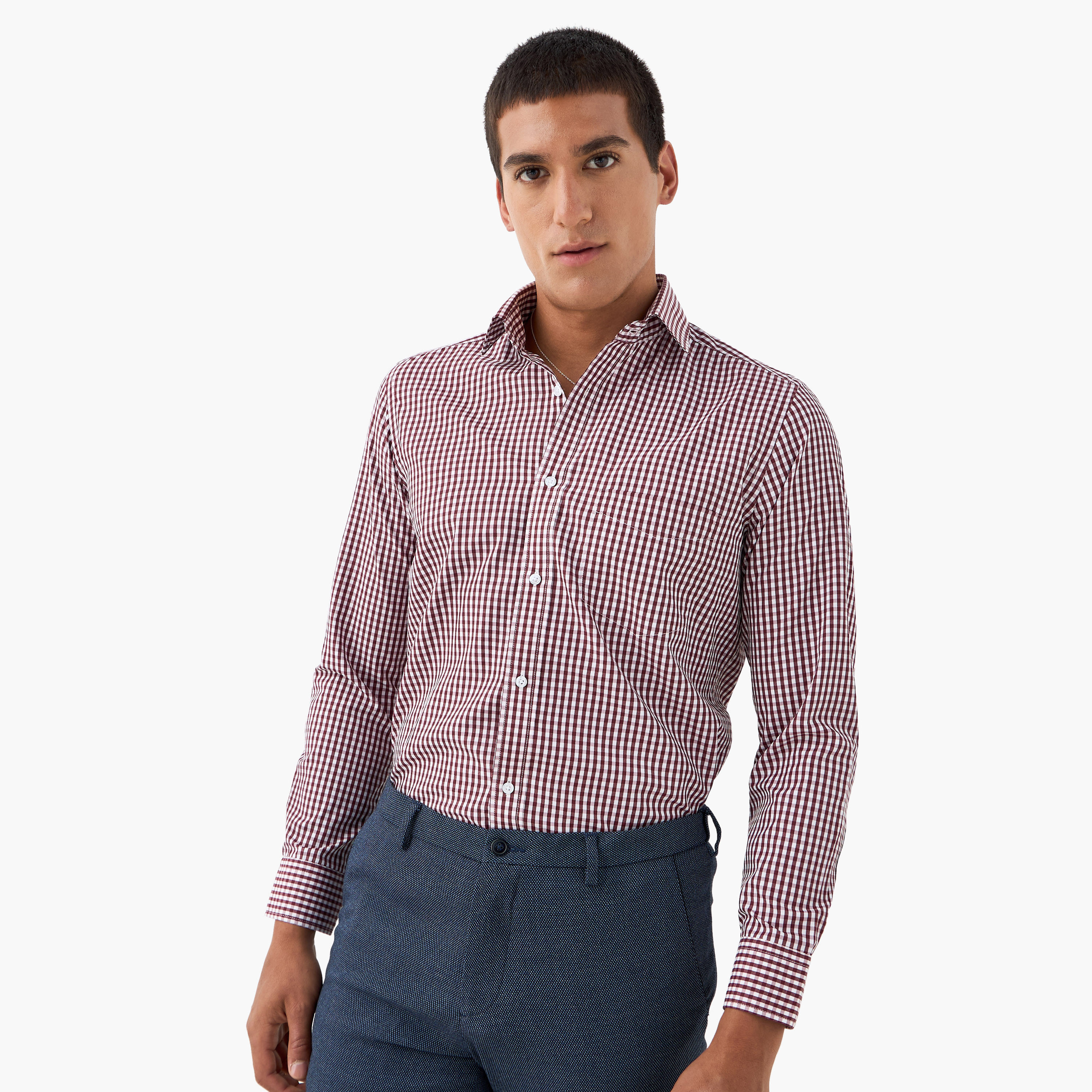 قميص كاروهات بأكمام طويلة وقصة عادية-men-clothing-shirts-image-1