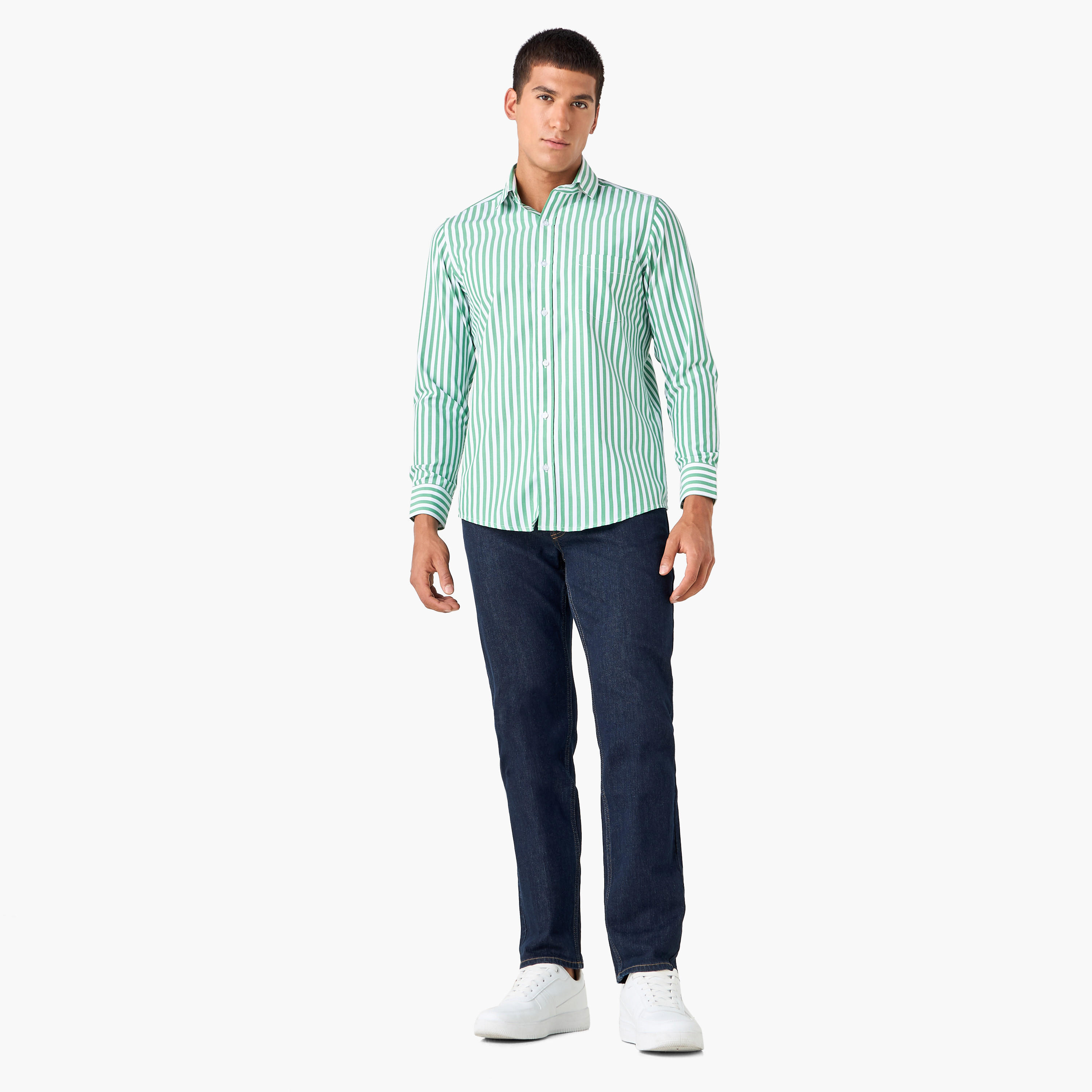 قميص مخطط بياقة وقصة عادية وأكمام طويلة-men-clothing-shirts-image-2