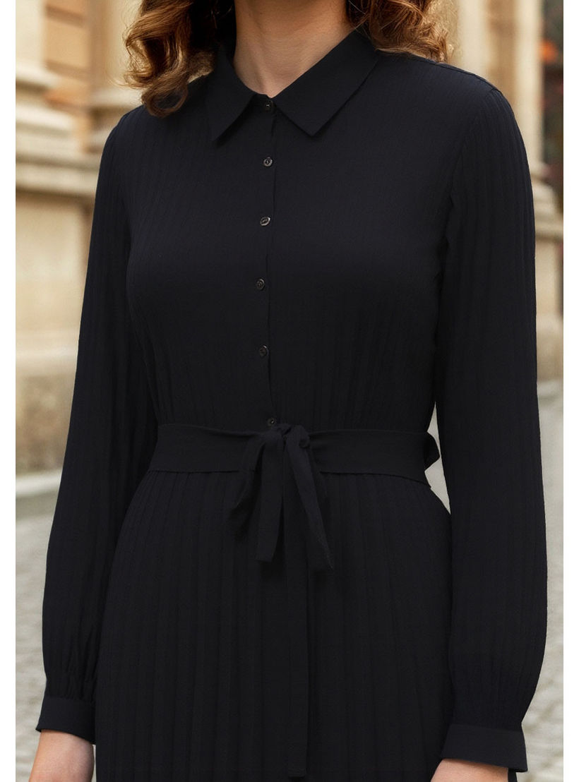 فستان ميدي بكسرات وياقة وحزام خصر-women-clothing-dresses-image-4