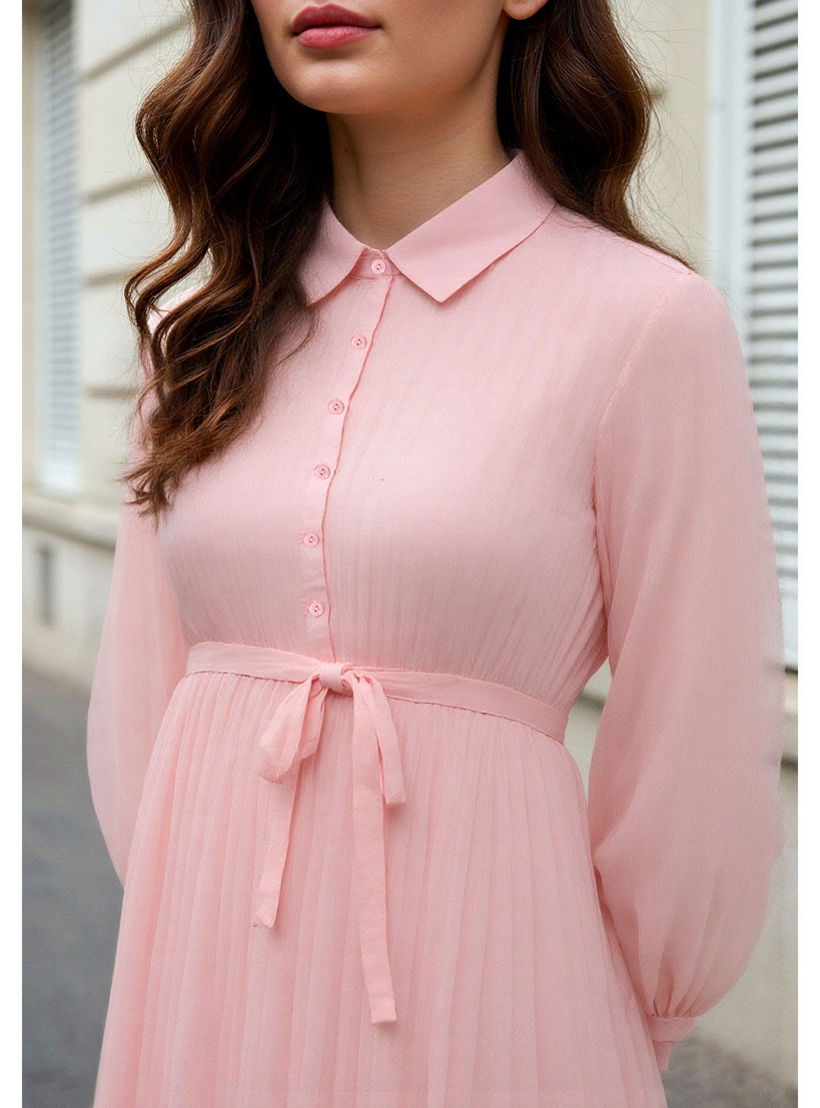 فستان ميدي بكسرات وياقة وحزام خصر-women-clothing-dresses-image-4