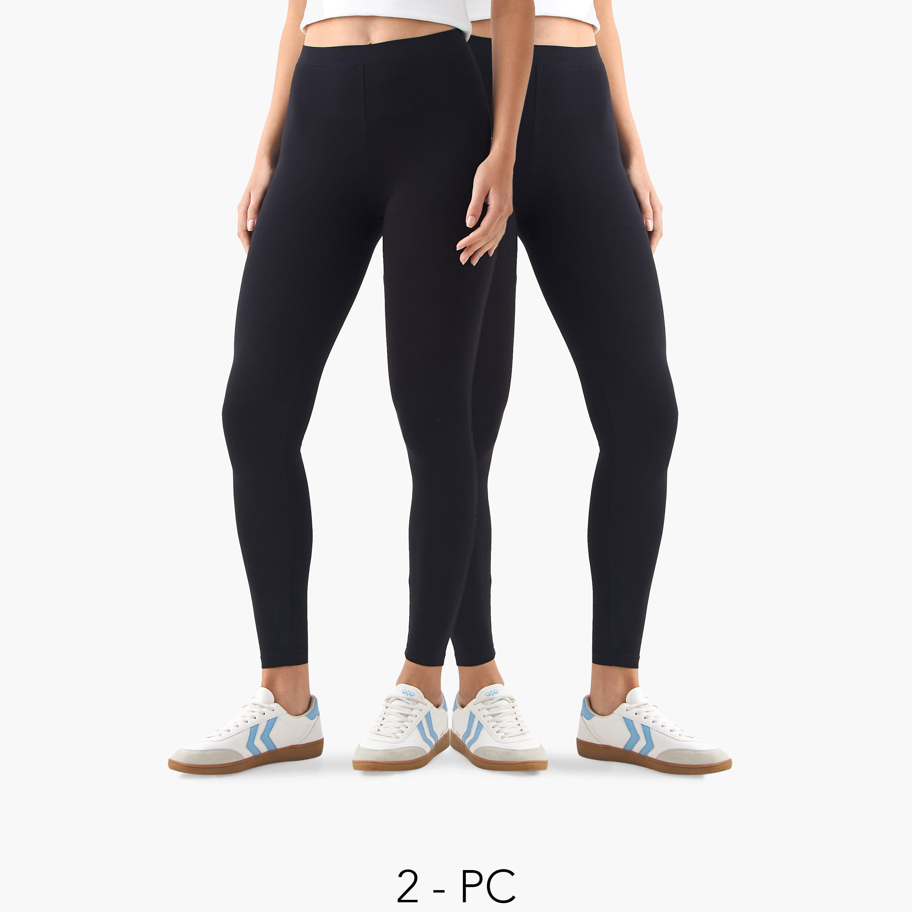 بنطلون ليقنز بقصّة عادية وخصر مطاطي - طقم من قطعتين-women-clothing-bottoms-leggings-image-1