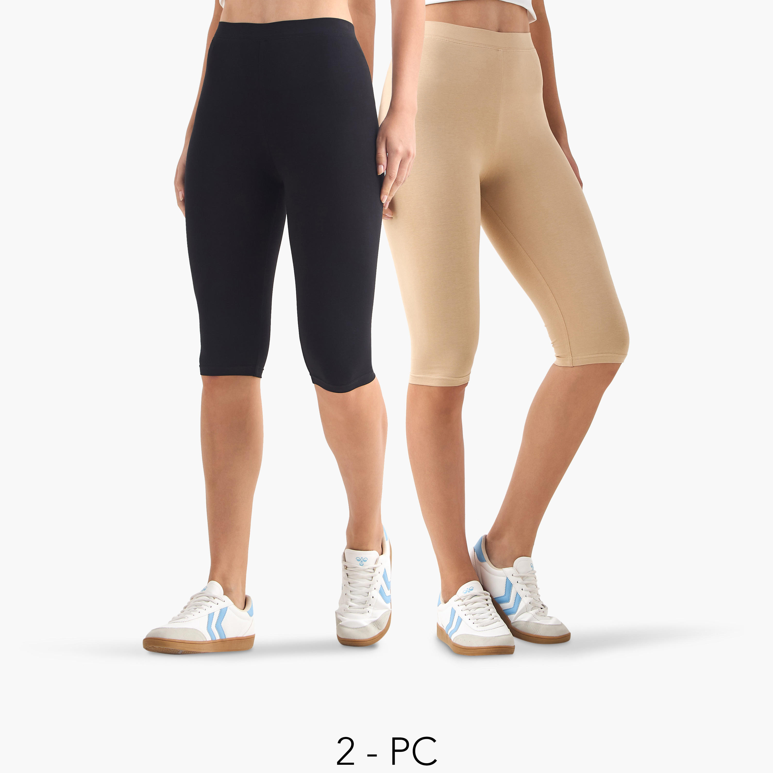 شورت بايكر بقصة عادية وحزام خصر مطاطي - طقم قطعتين-women-clothing-bottoms-leggings-image-1