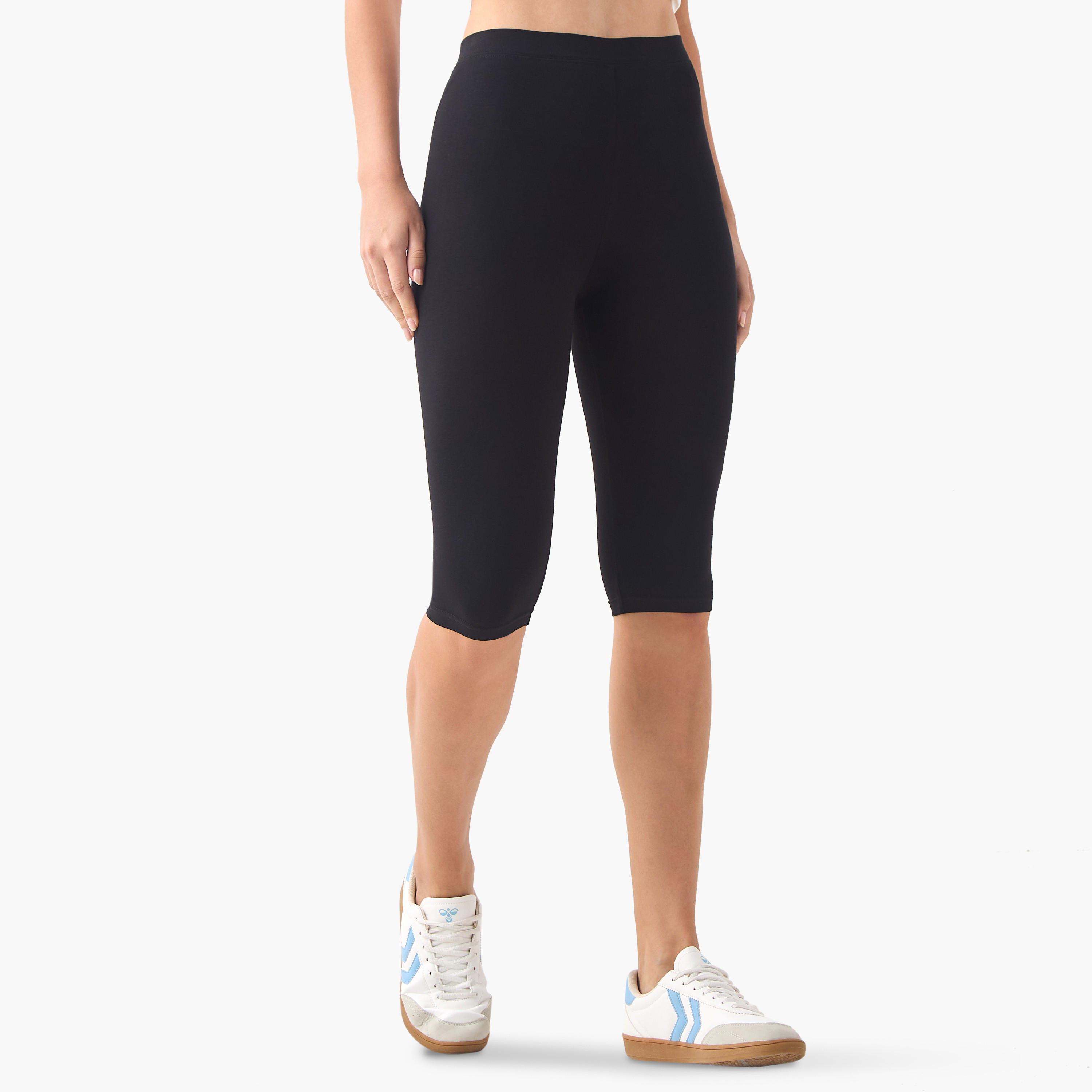 شورت بايكر بقصة عادية وحزام خصر مطاطي - طقم قطعتين-women-clothing-bottoms-leggings-image-2