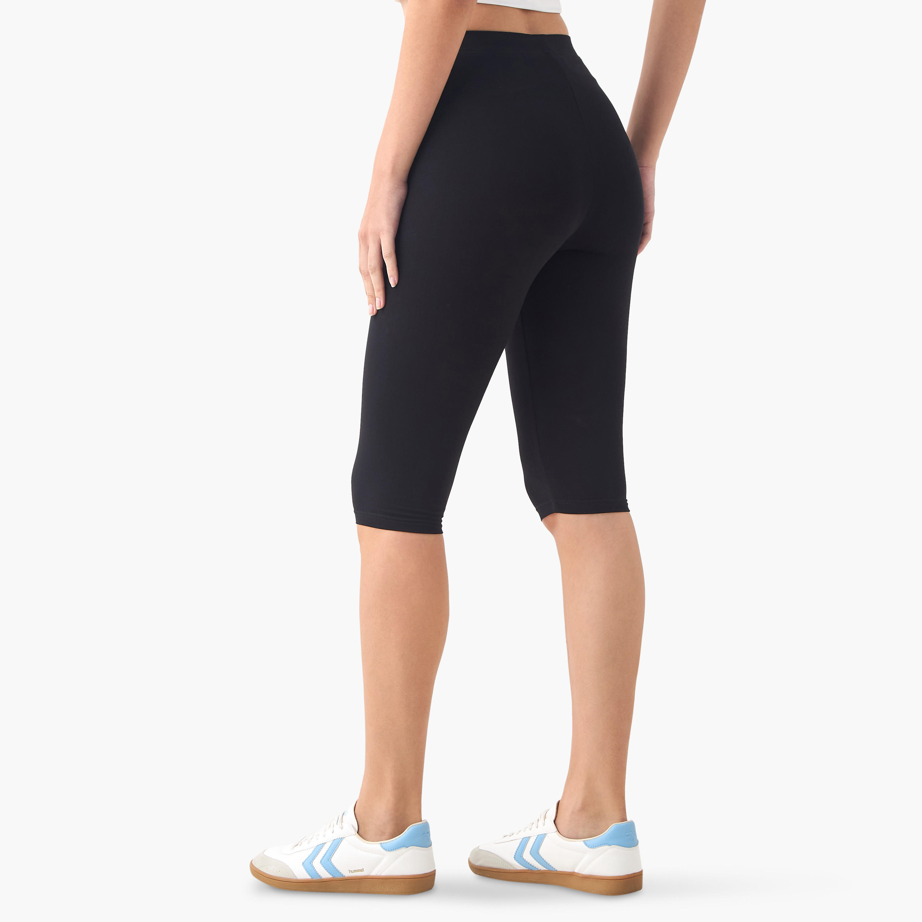 شورت بايكر بقصة عادية وحزام خصر مطاطي - طقم قطعتين-women-clothing-bottoms-leggings-image-3