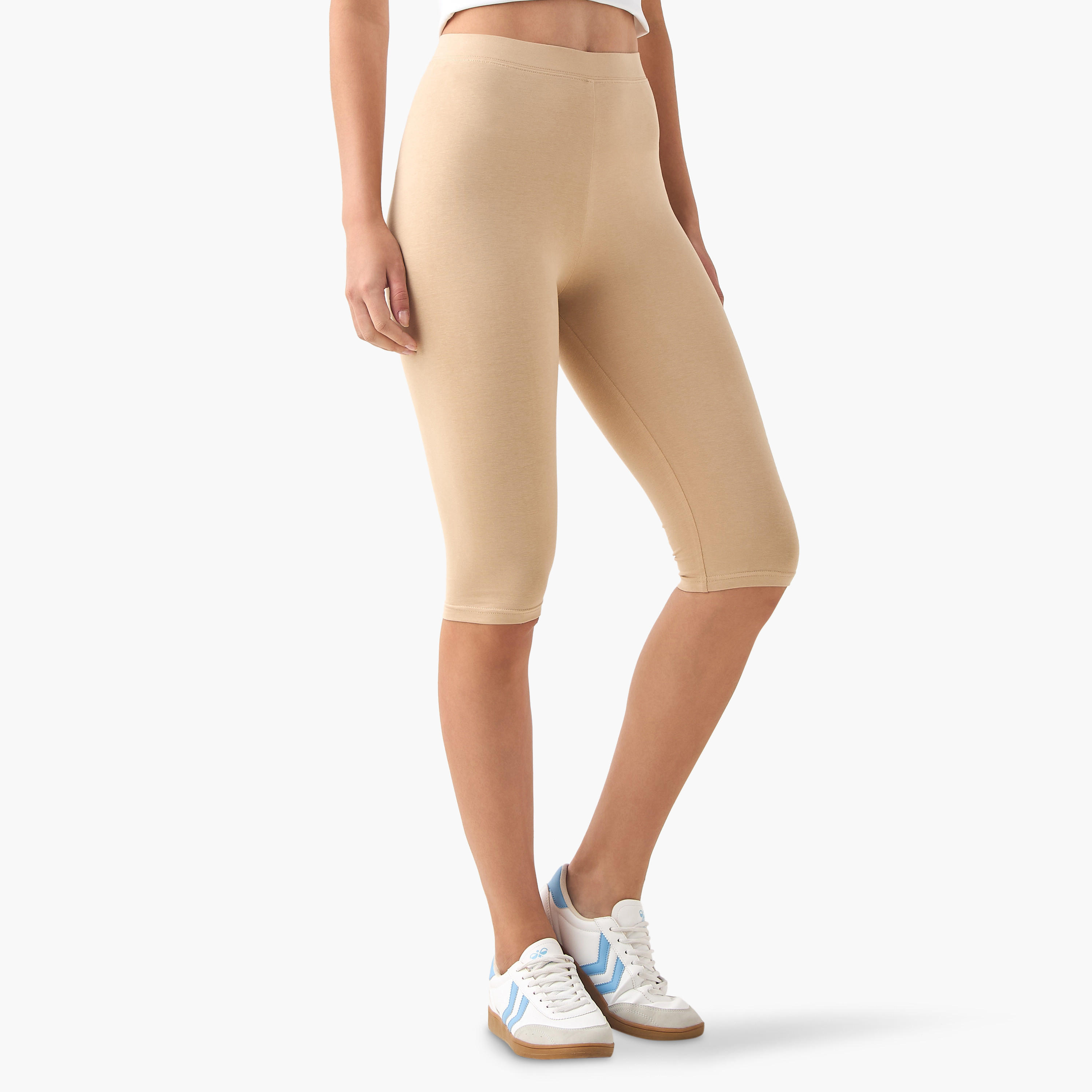 شورت بايكر بقصة عادية وحزام خصر مطاطي - طقم قطعتين-women-clothing-bottoms-leggings-image-4