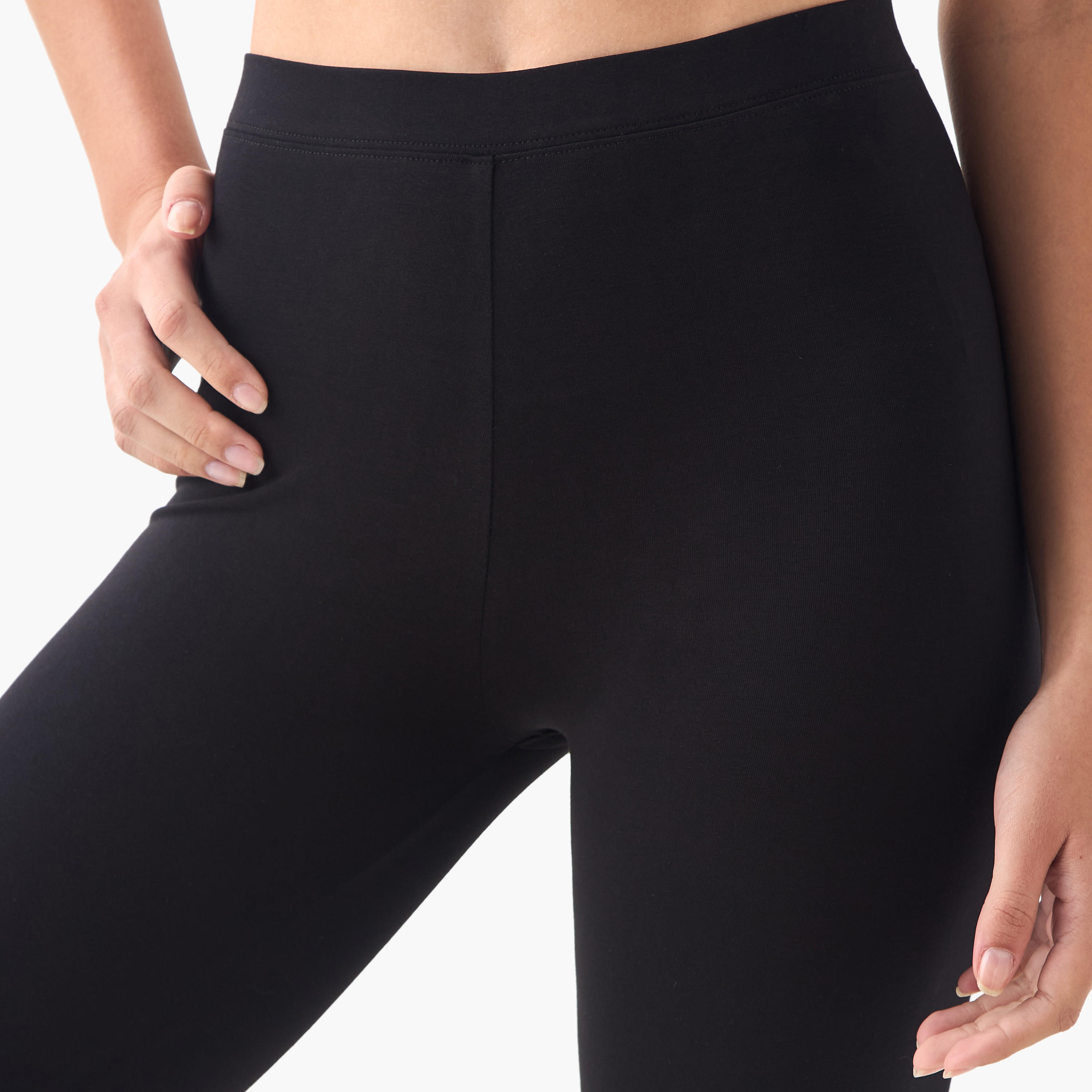 شورت بايكر بقصة عادية وحزام خصر مطاطي - طقم قطعتين-women-clothing-bottoms-leggings-image-5
