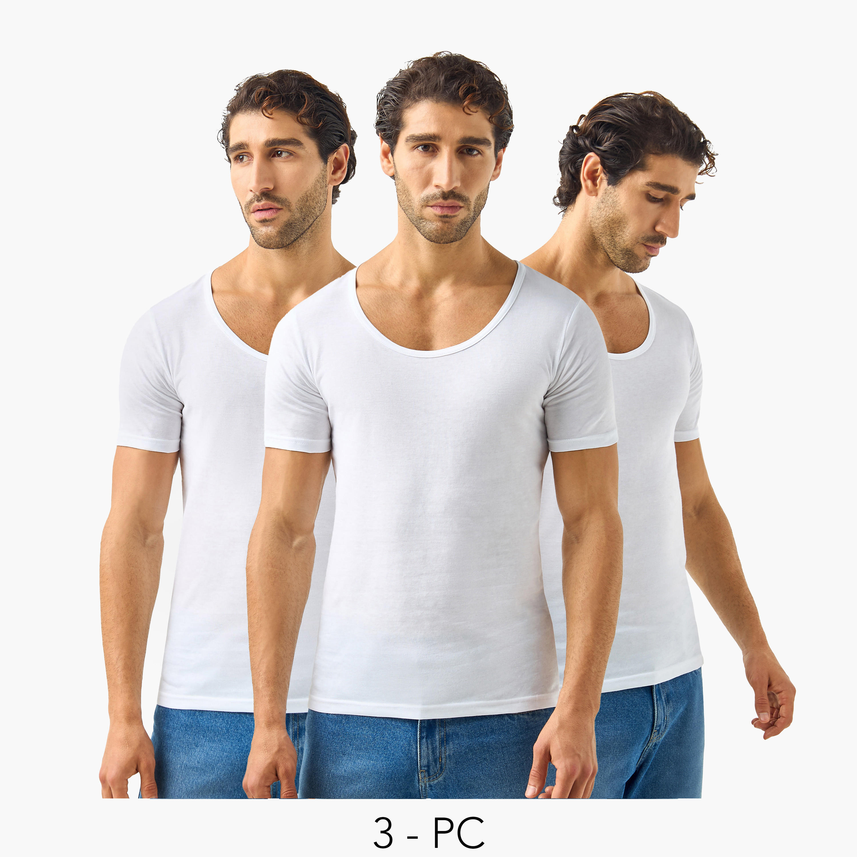 فيستات بياقة مستديرة وأكمام قصيرة - طقم 3 قطع-men-clothing-innerwear-vests-image-1