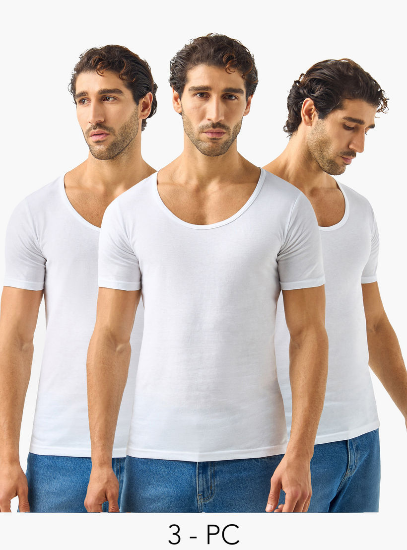 فيستات بياقة مستديرة وأكمام قصيرة - طقم 3 قطع-men-clothing-innerwear-vests-image-1