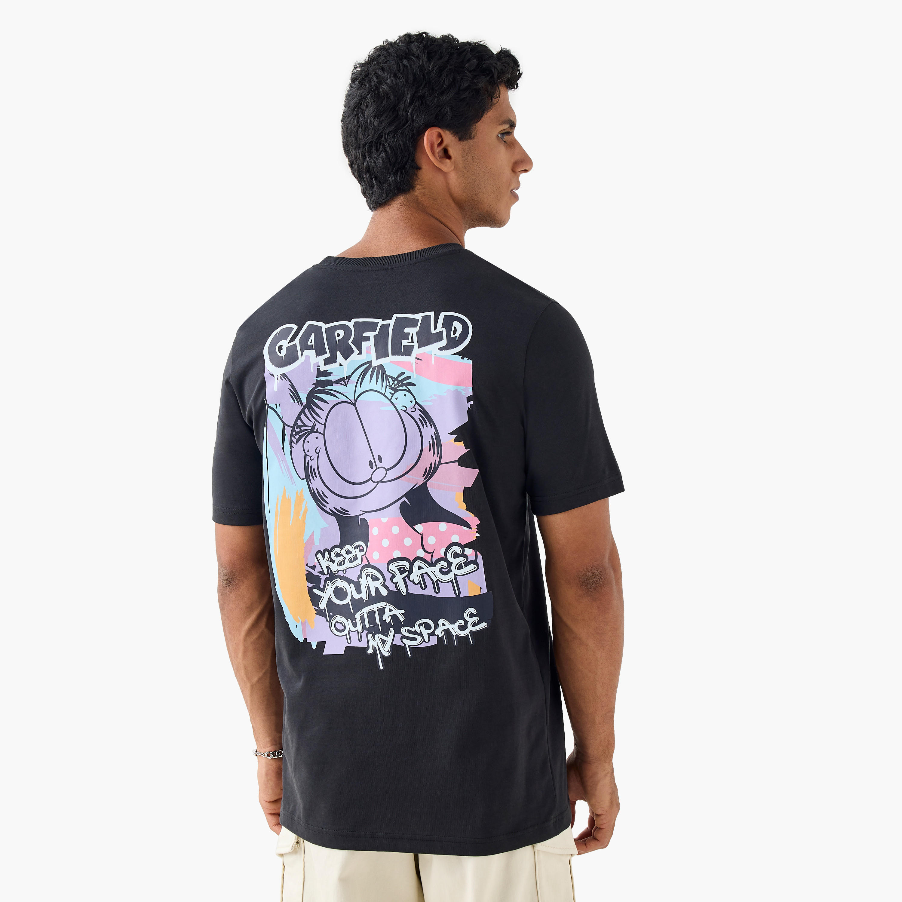 Garfield Print Crew Neck T-shirt with Short Sleeves-men-clothing-tshirtsandpolos-tshirts-image-1