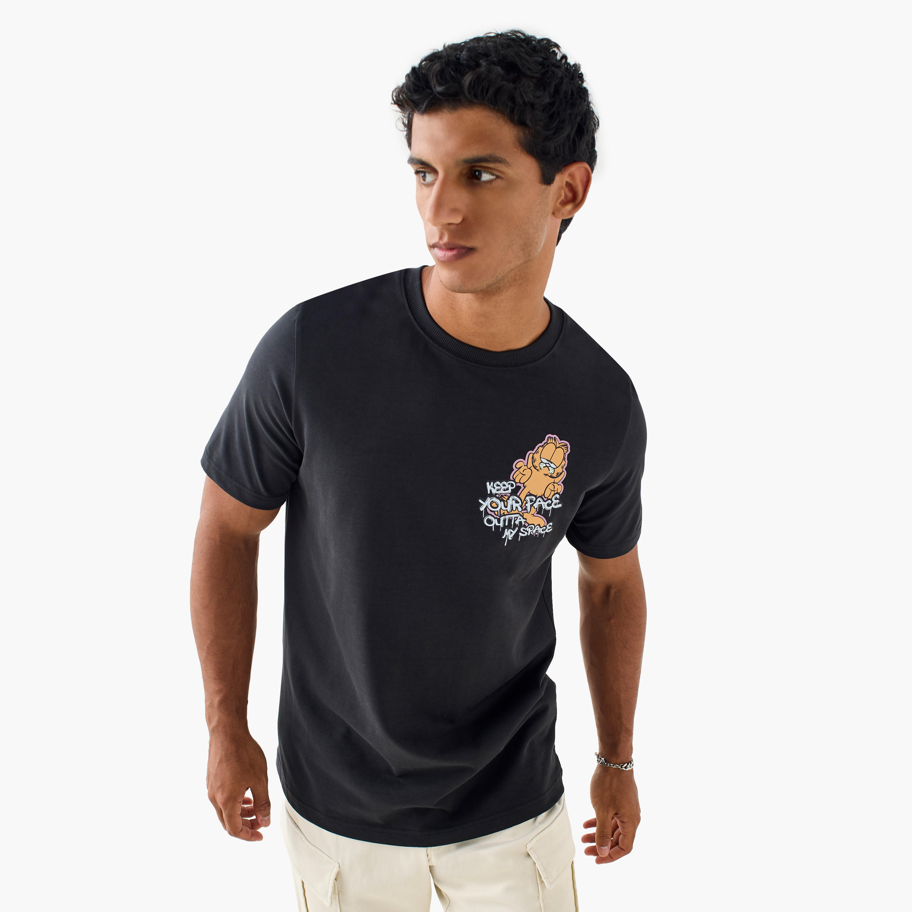 Garfield Print Crew Neck T-shirt with Short Sleeves-men-clothing-tshirtsandpolos-tshirts-image-3