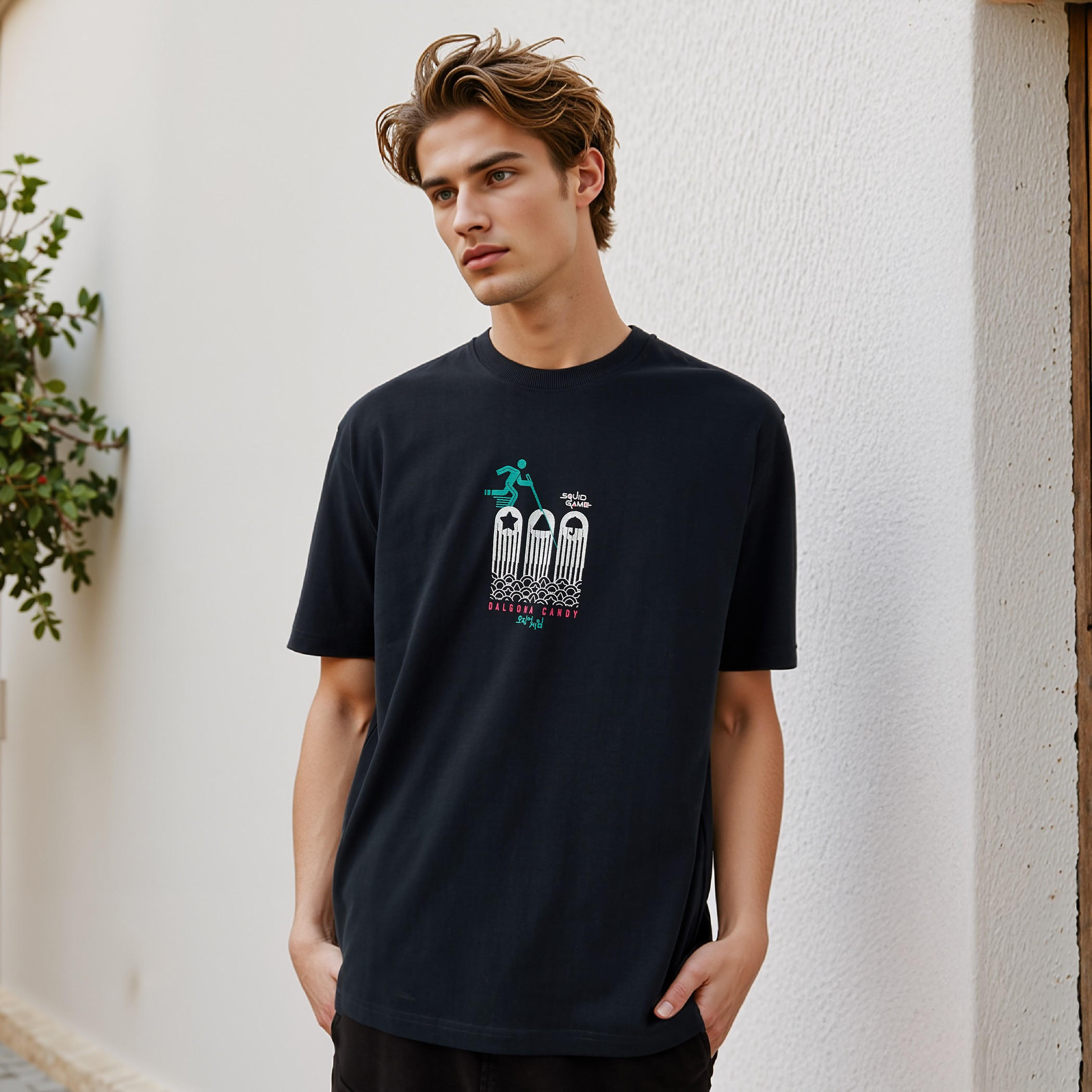 Squid Game Print T-shirt with Crew Neck and Short Sleeves-men-clothing-tshirtsandpolos-tshirts-image-1