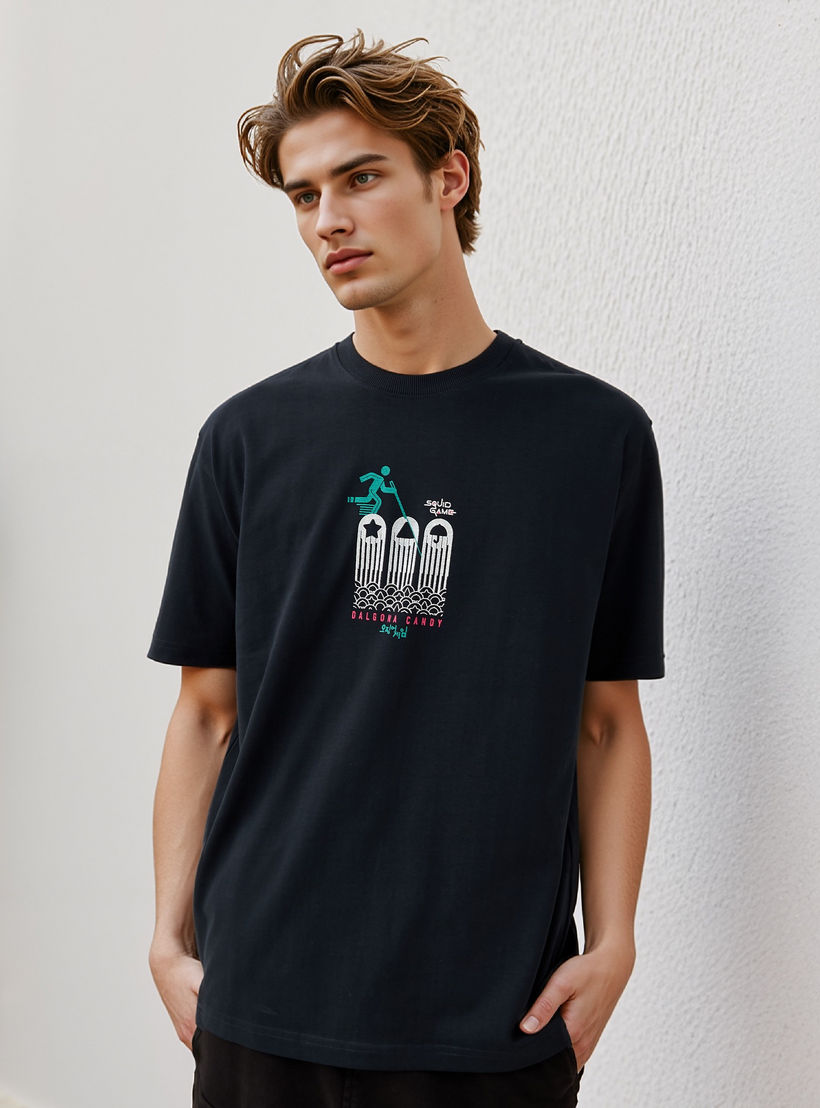 Squid Game Print T-shirt with Crew Neck and Short Sleeves-men-clothing-tshirtsandpolos-tshirts-image-1