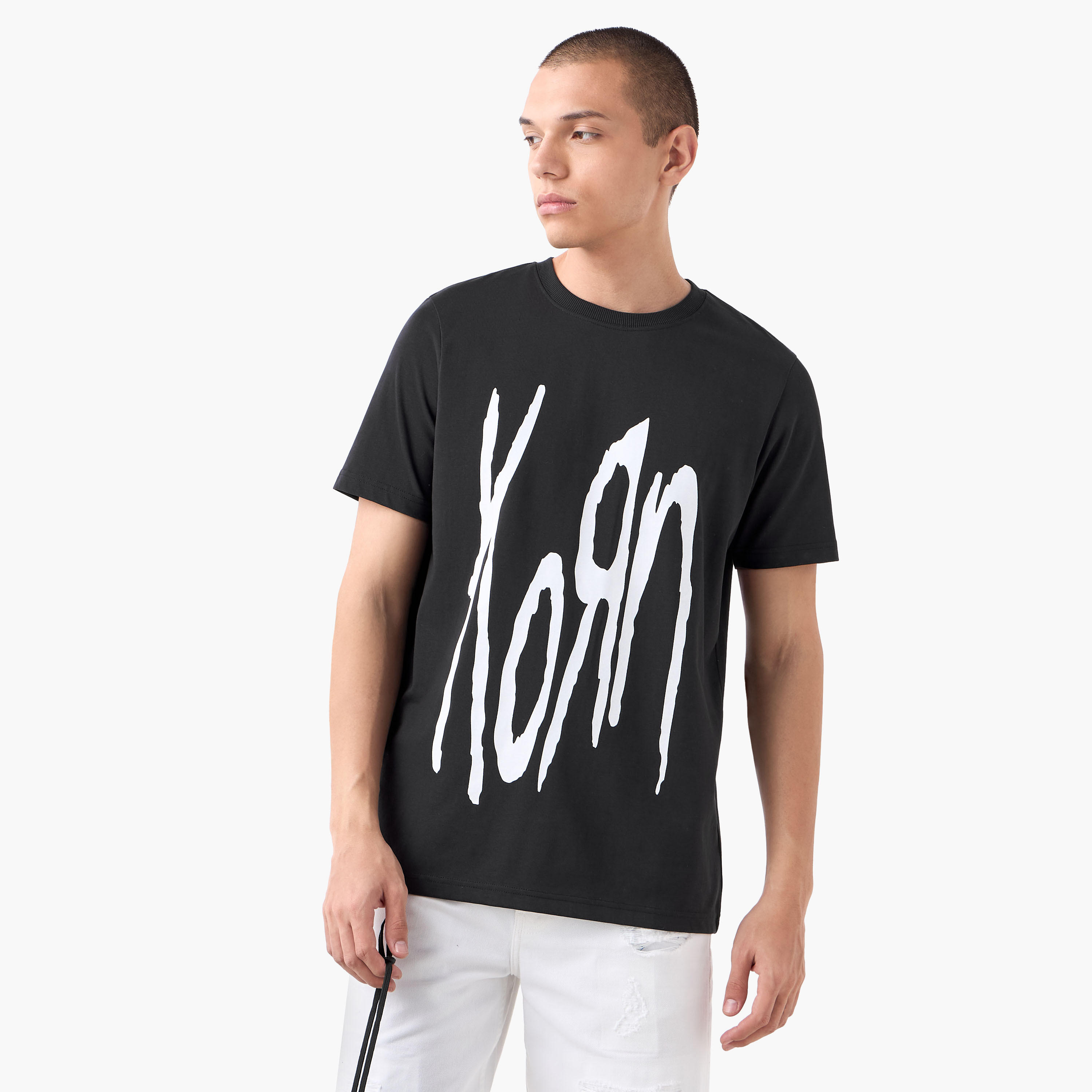 Korn Print T-shirt with Crew Neck-men-clothing-tshirtsandpolos-tshirts-image-1