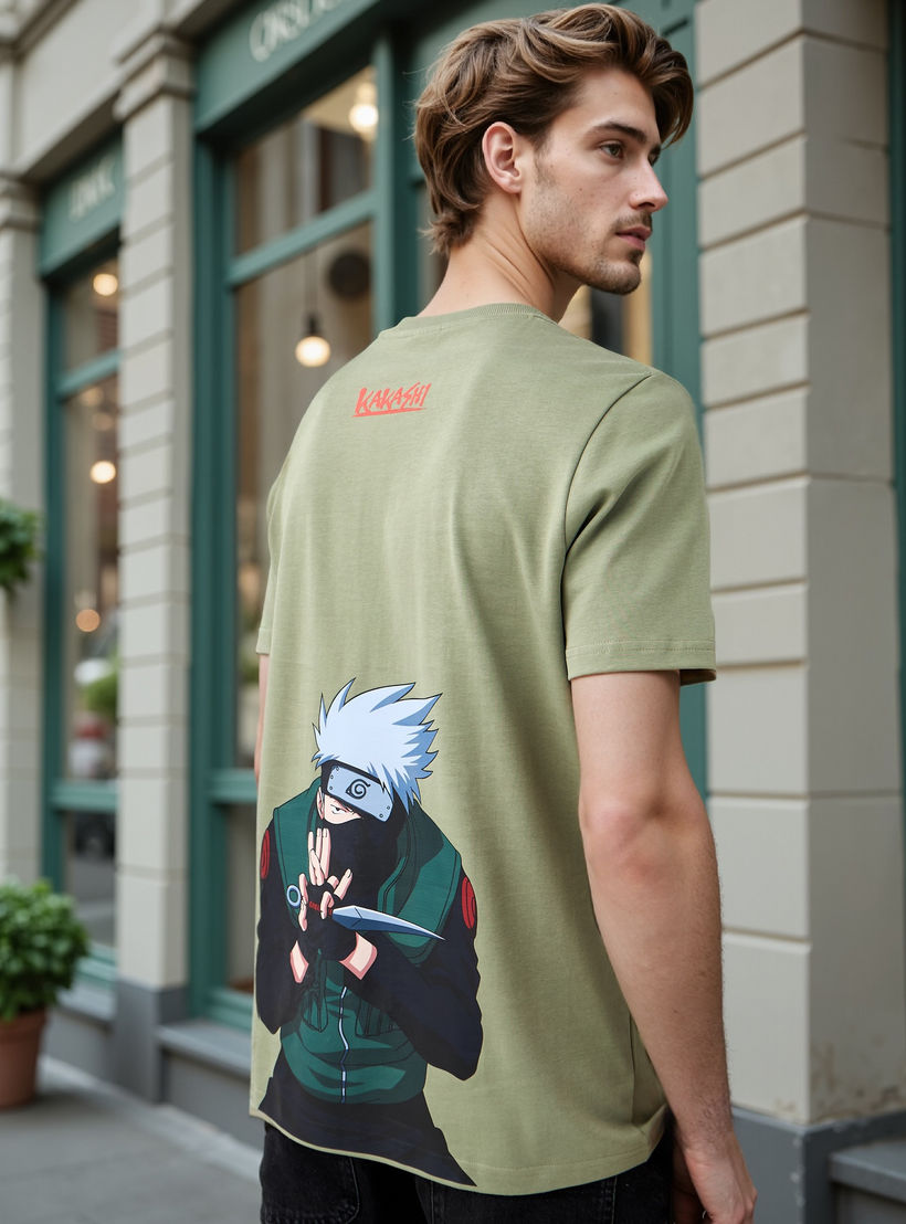 تيشيرت بياقة ضيقة وطبعات كاكاشي-men-clothing-tshirtsandpolos-tshirts-image-1
