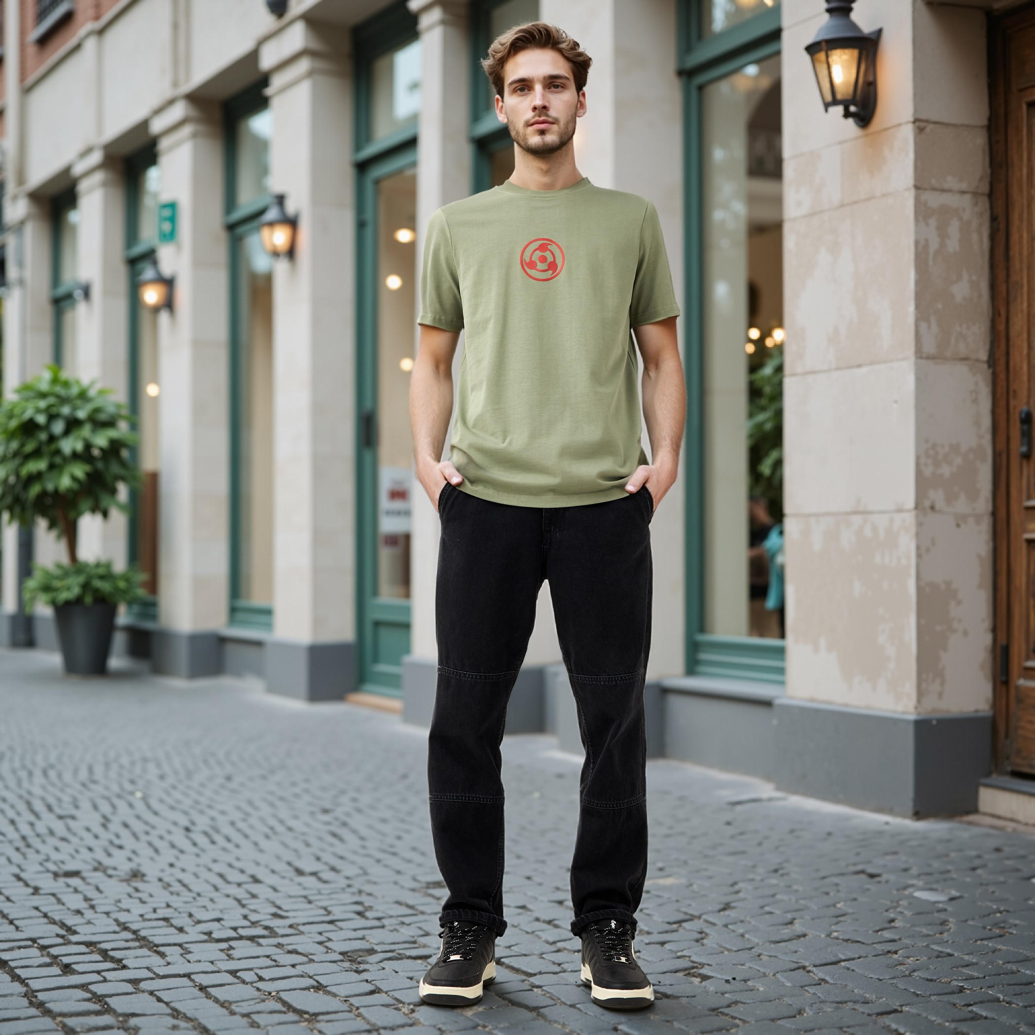 تيشيرت بياقة ضيقة وطبعات كاكاشي-men-clothing-tshirtsandpolos-tshirts-image-2