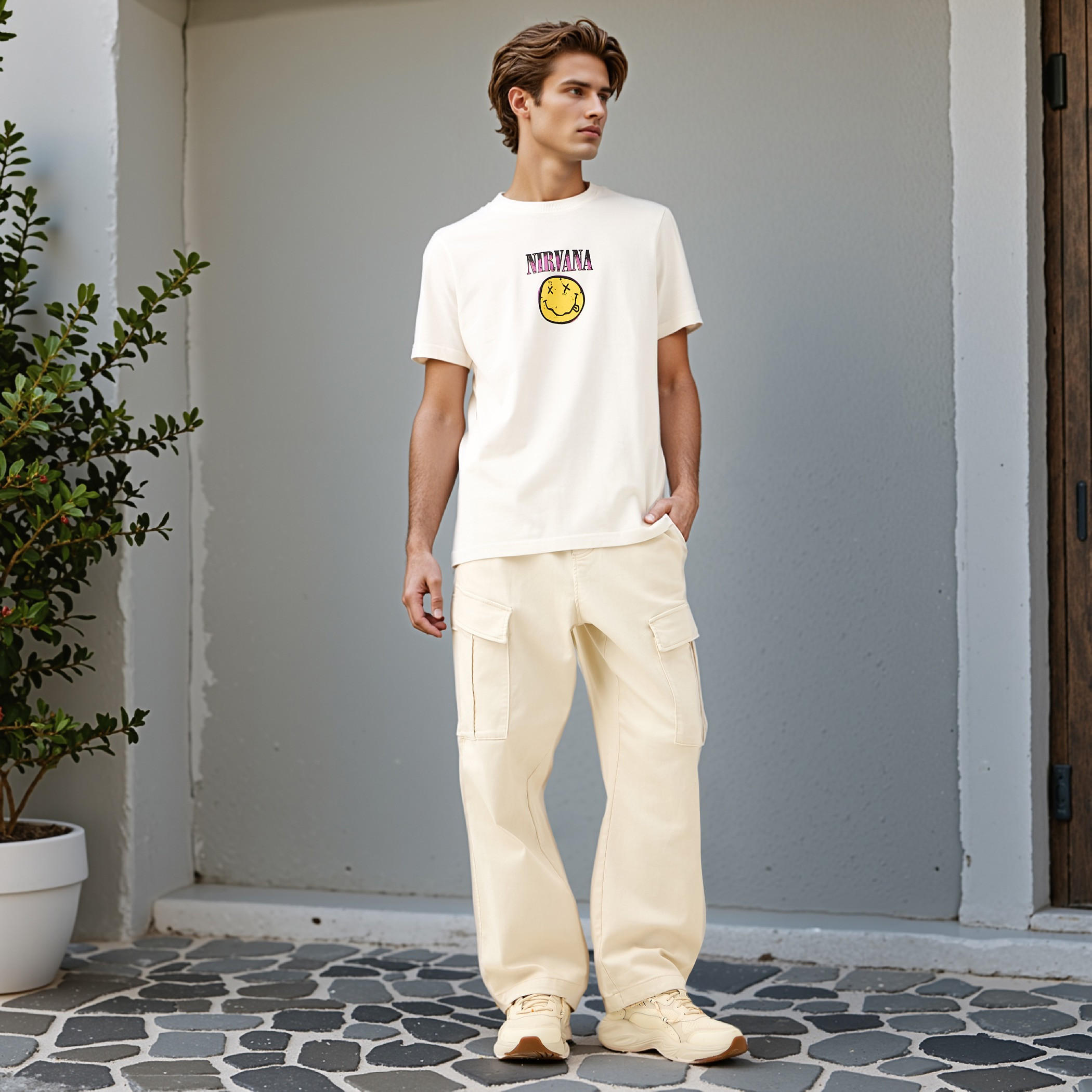 Nirvana Print Boxy T-shirt with Crew Neck and Short Sleeves-men-clothing-tshirtsandpolos-tshirts-image-2